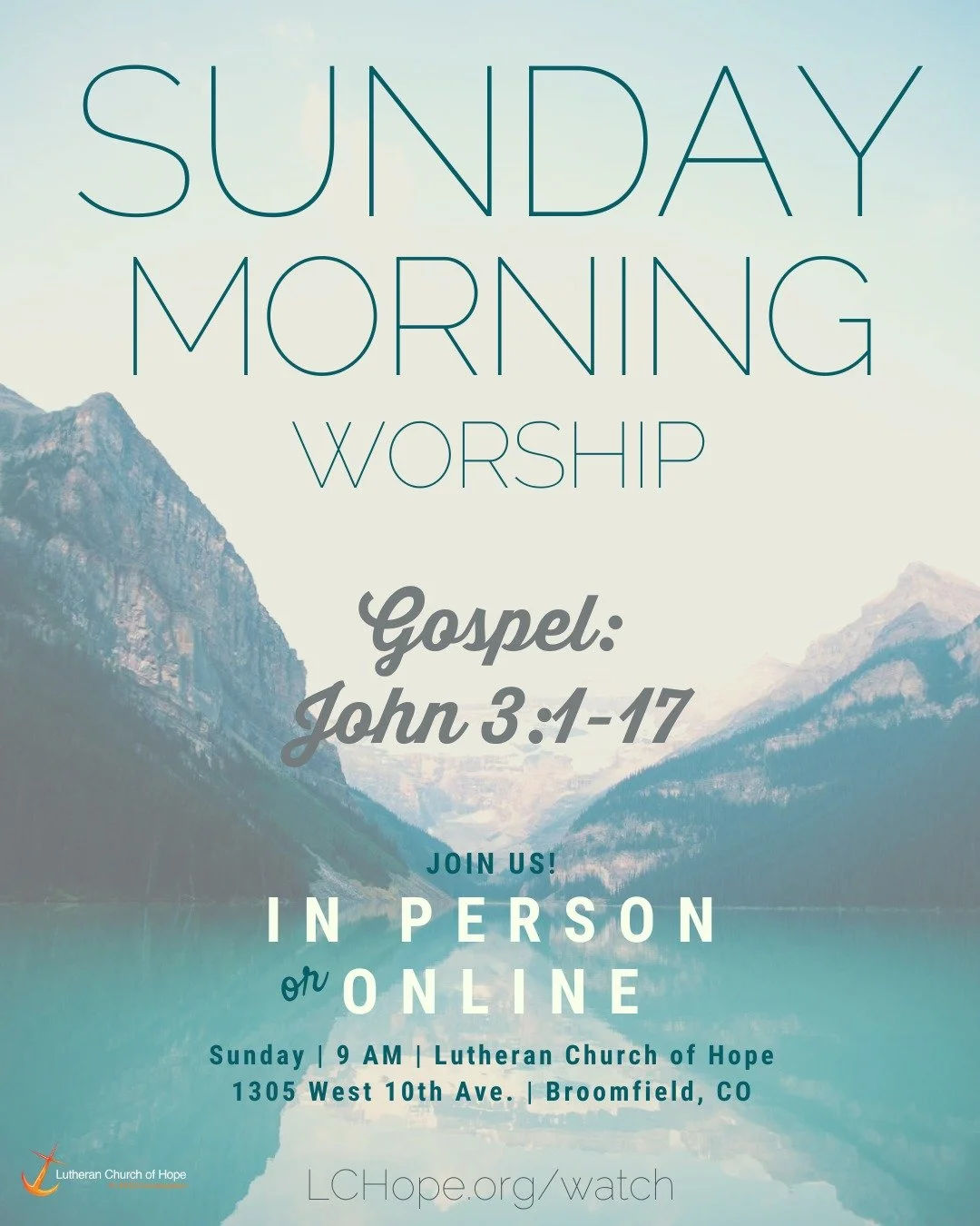Worship with us at 9am! Everyone is welcome at LCHope! 
#ELCA #Church #Colorado #BroomfieldCO #Lutheran #AllAreWelcome