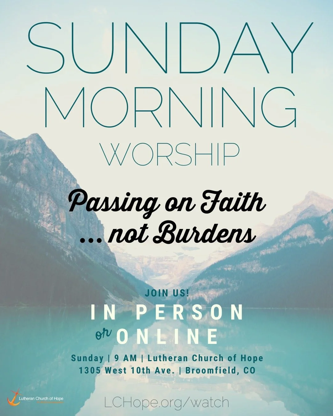 Worship with us at 9am! Everyone is welcome at LCHope! 
#ELCA #Church #Colorado #BroomfieldCO #Lutheran #AllAreWelcome