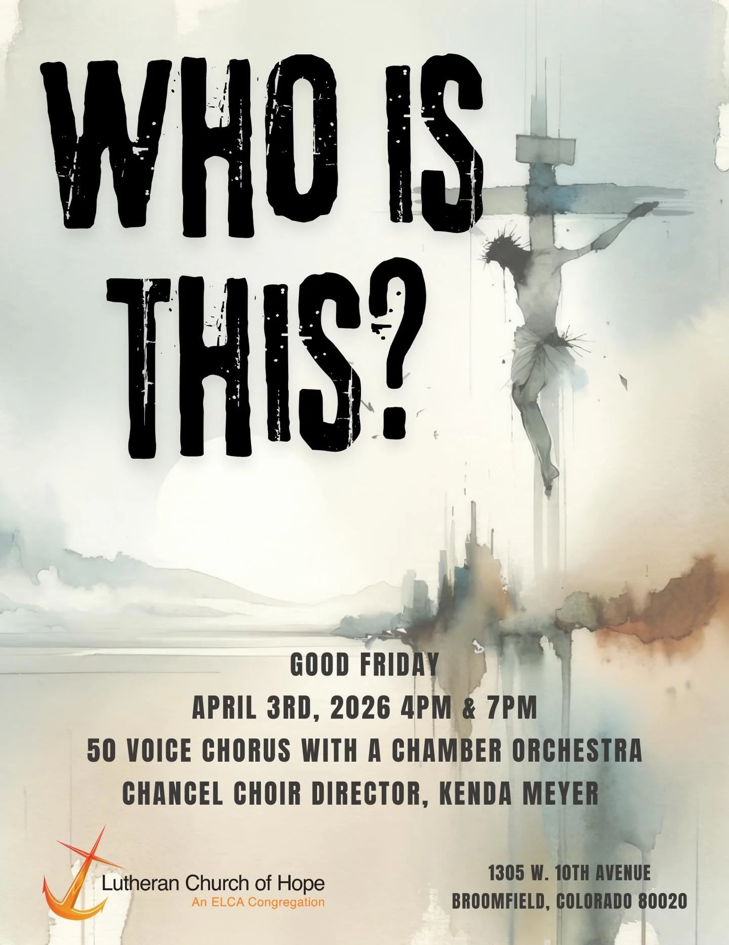 Join us tonight for Good Friday.
Hear our Chancel Choir presentation, &ldquo;Who Is This?&rdquo; Services are at 4pm &amp; 7pm at LCHope.
All are welcome as we walk through this holy night together.
