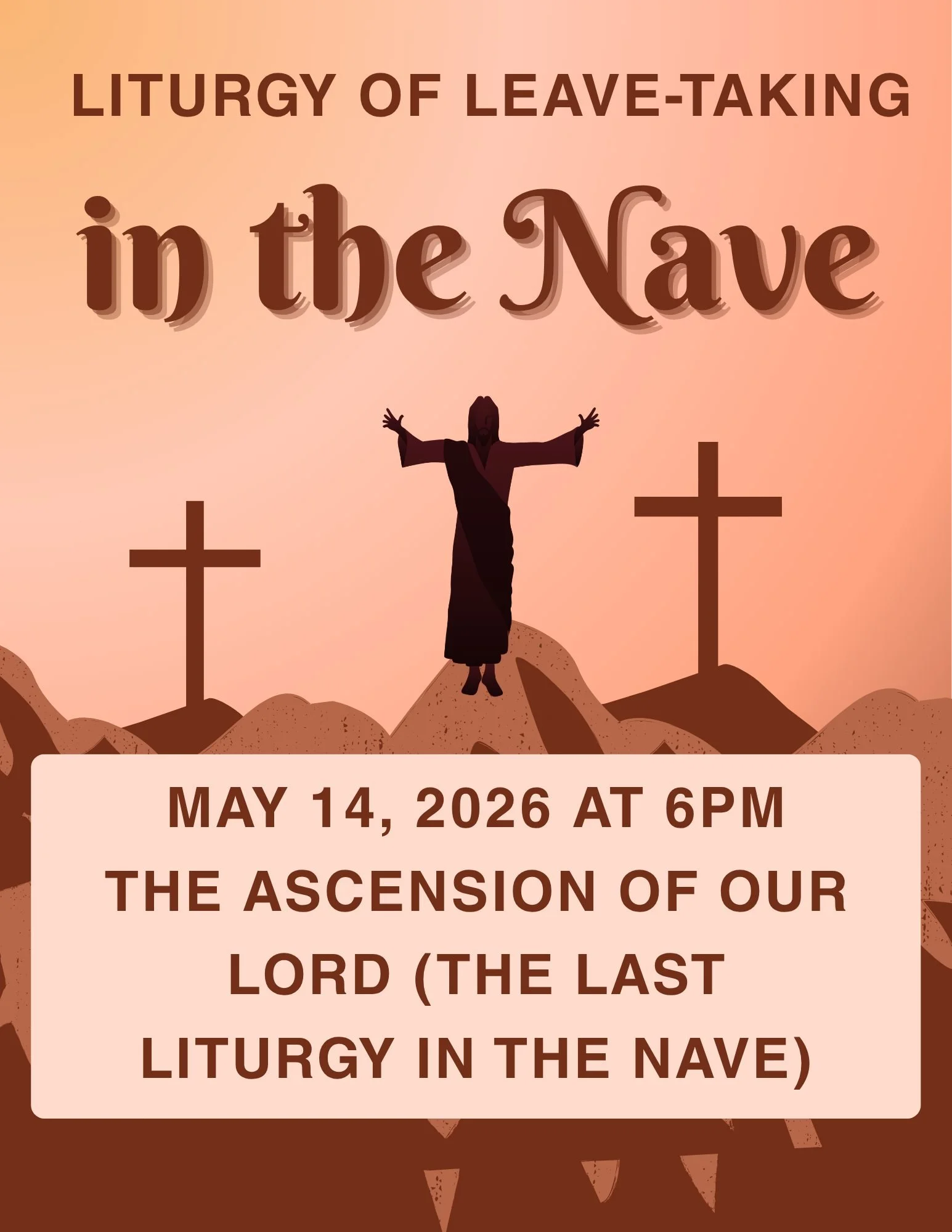 One final gathering in our current Nave.
Join us for a Liturgy of Leave-Taking as we celebrate The Ascension of Our Lord and give thanks for all God has done in this sacred space through the years.
📍 May 14 at 6PM All are welcome.