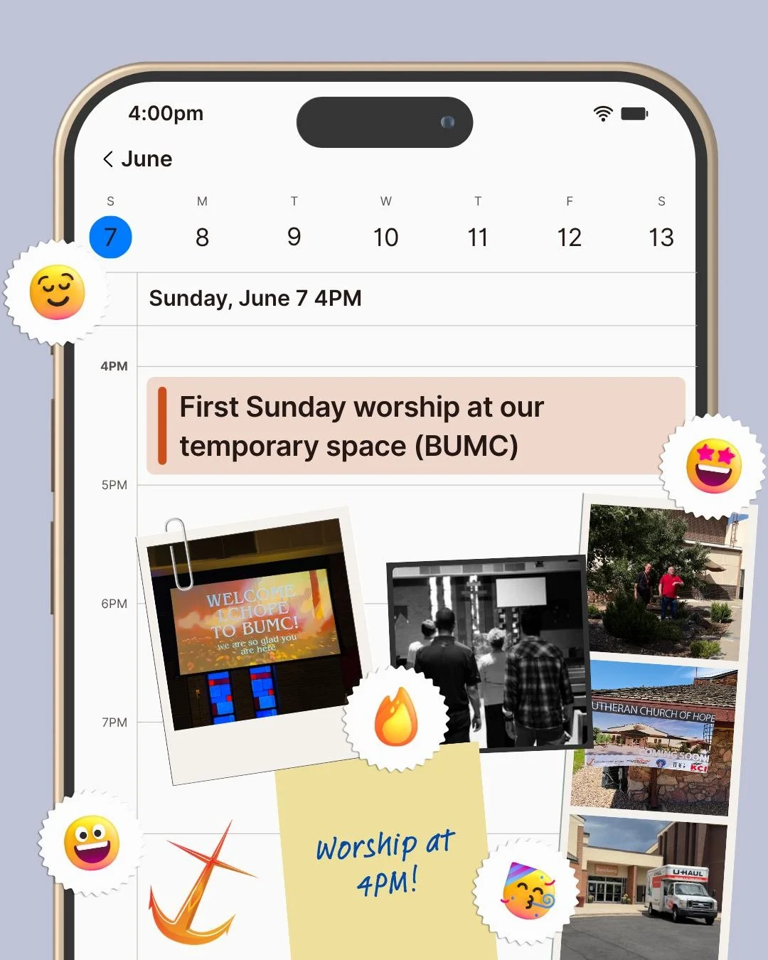 TODAY IS THE DAY 🙌
Join us for our first Sunday in our temporary worship space as we prepare for the upcoming construction project at LCHope! We'll begin with a brief Prayer Service of Journey at 3:15 PM in the Chapel of the Crosses, then process to