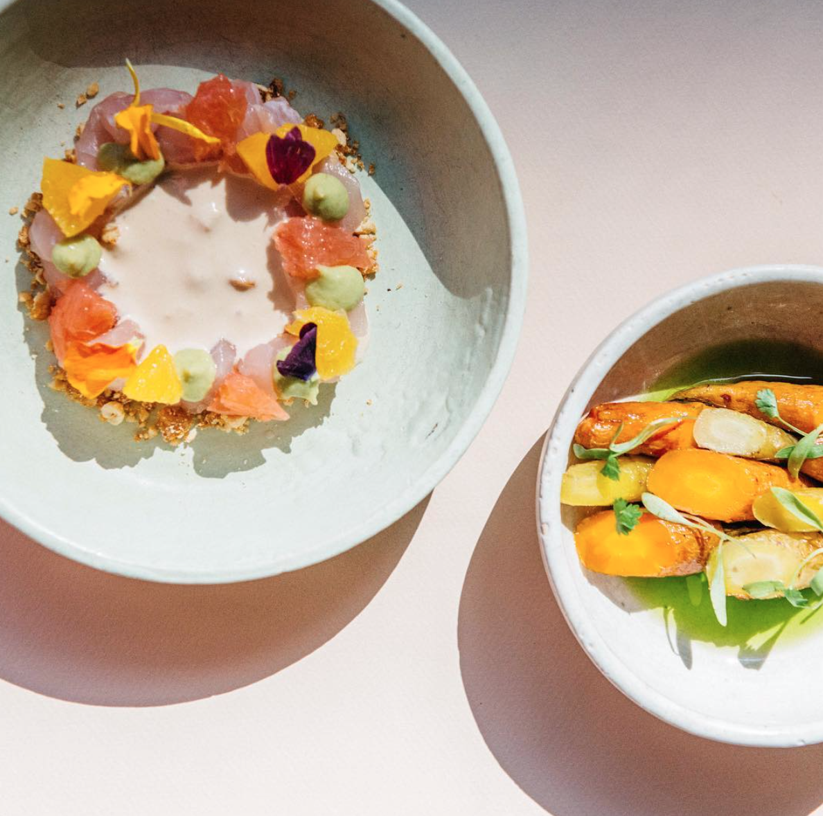 Coconut Ceviche, Ají Amarillo | Spiced Roasted Carrots, Chive oil