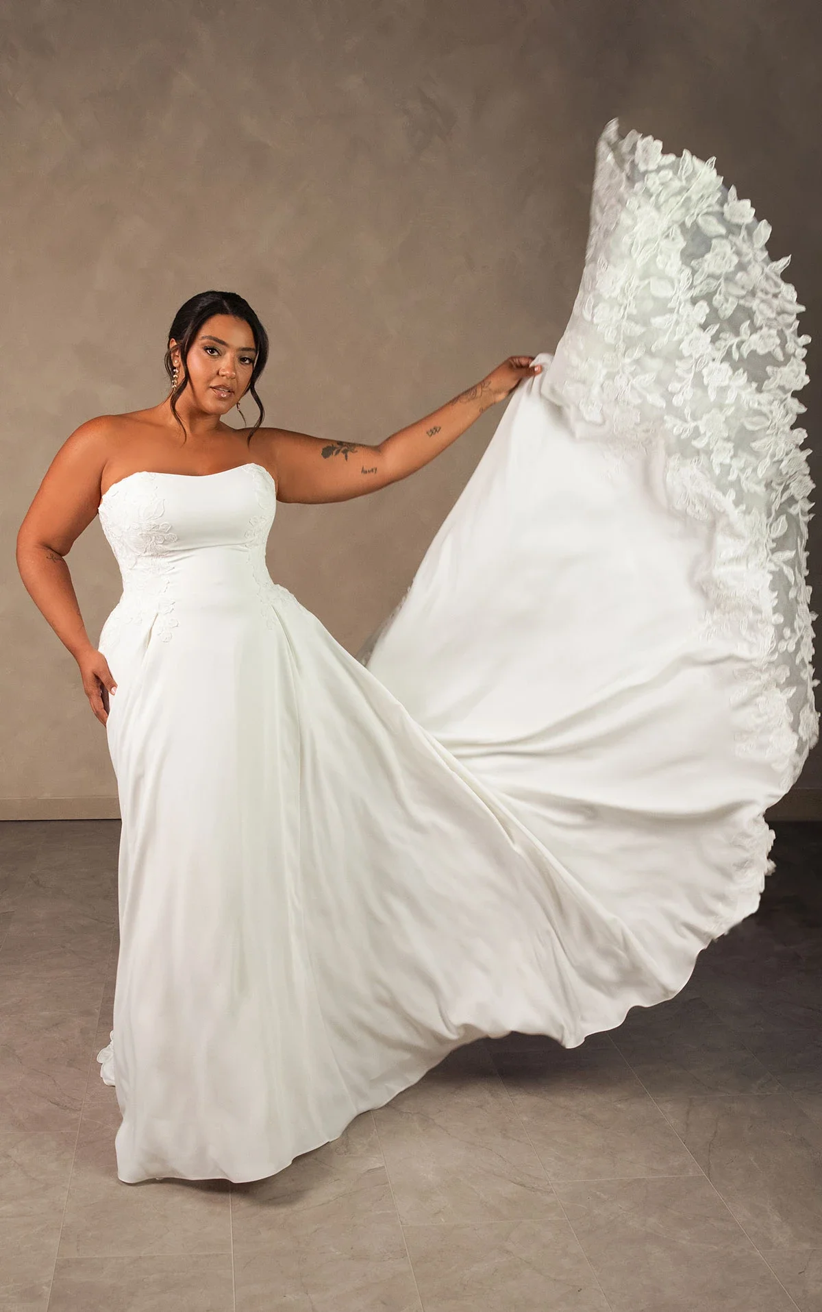 Minimalist Crepe A-line Wedding Dress with Sheer Lace Back