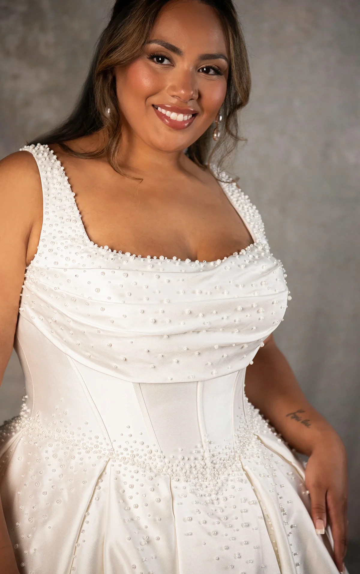 Ballgown wedding dress with Mikado fabric and cascading pearl accents