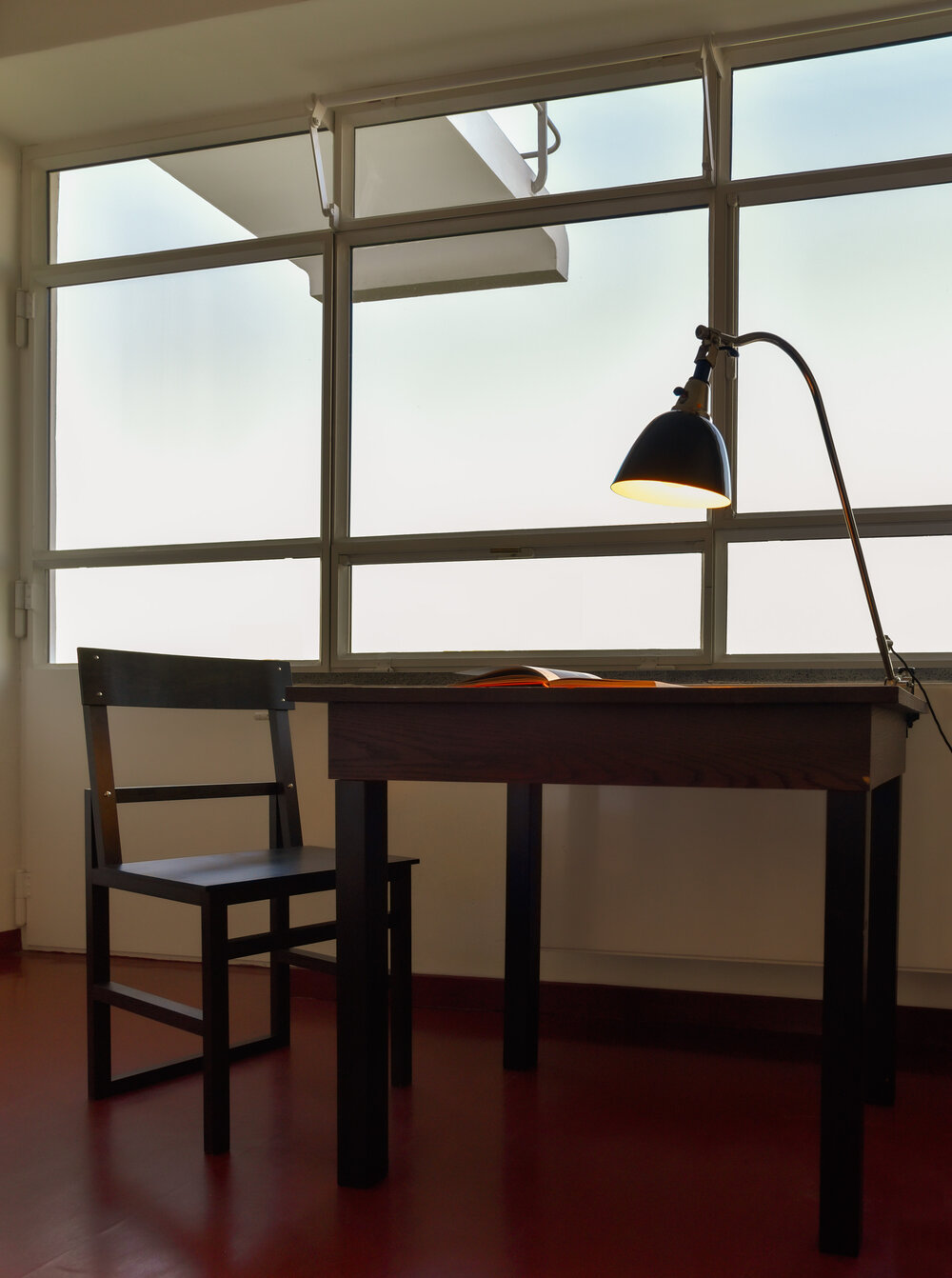 Bauhaus Dessau studio room desk, chair, lamp today.