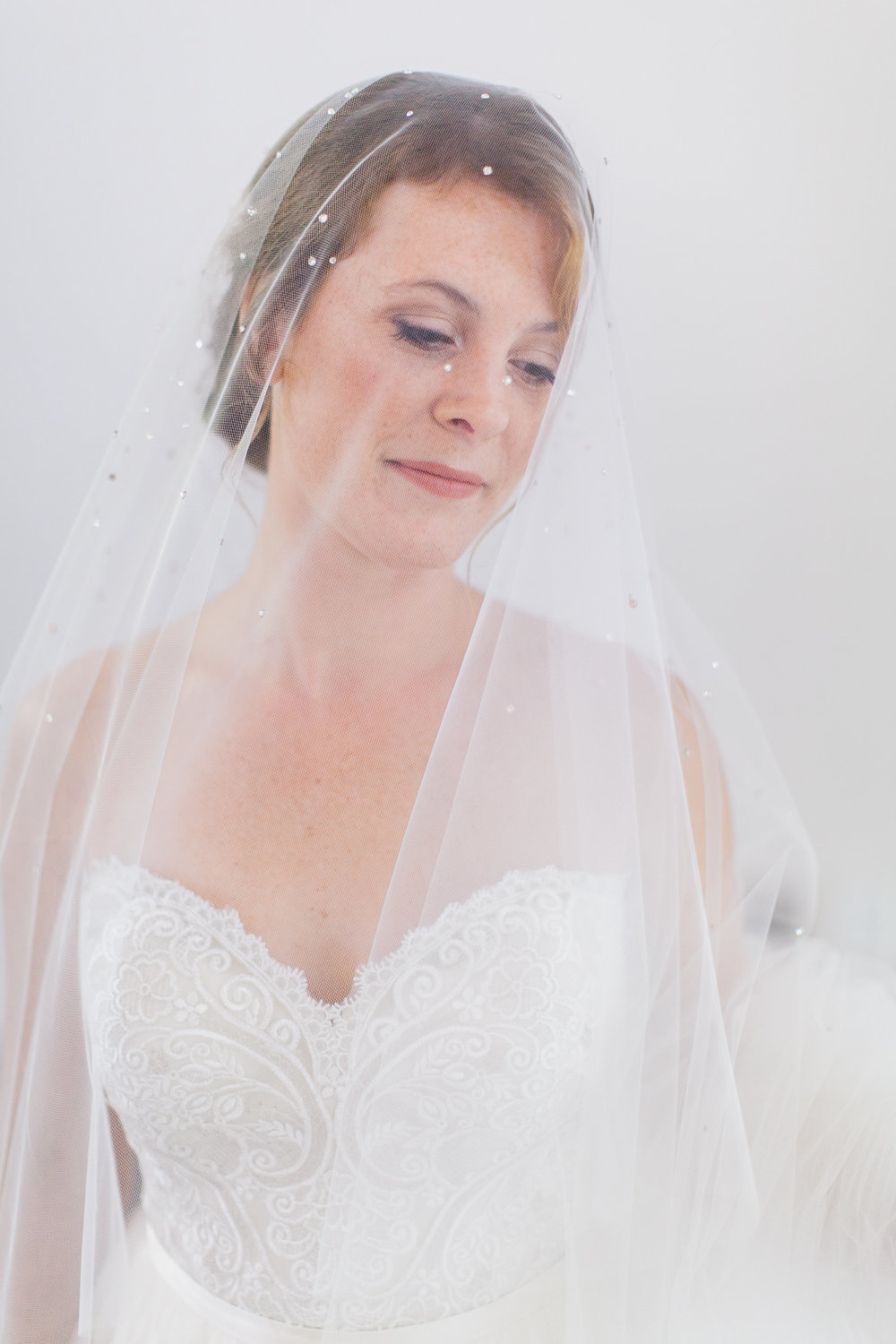 Crystal/rhinestone Wedding Veil With Blusher, Chapel & Cathedral Bridal  Drop Veil 