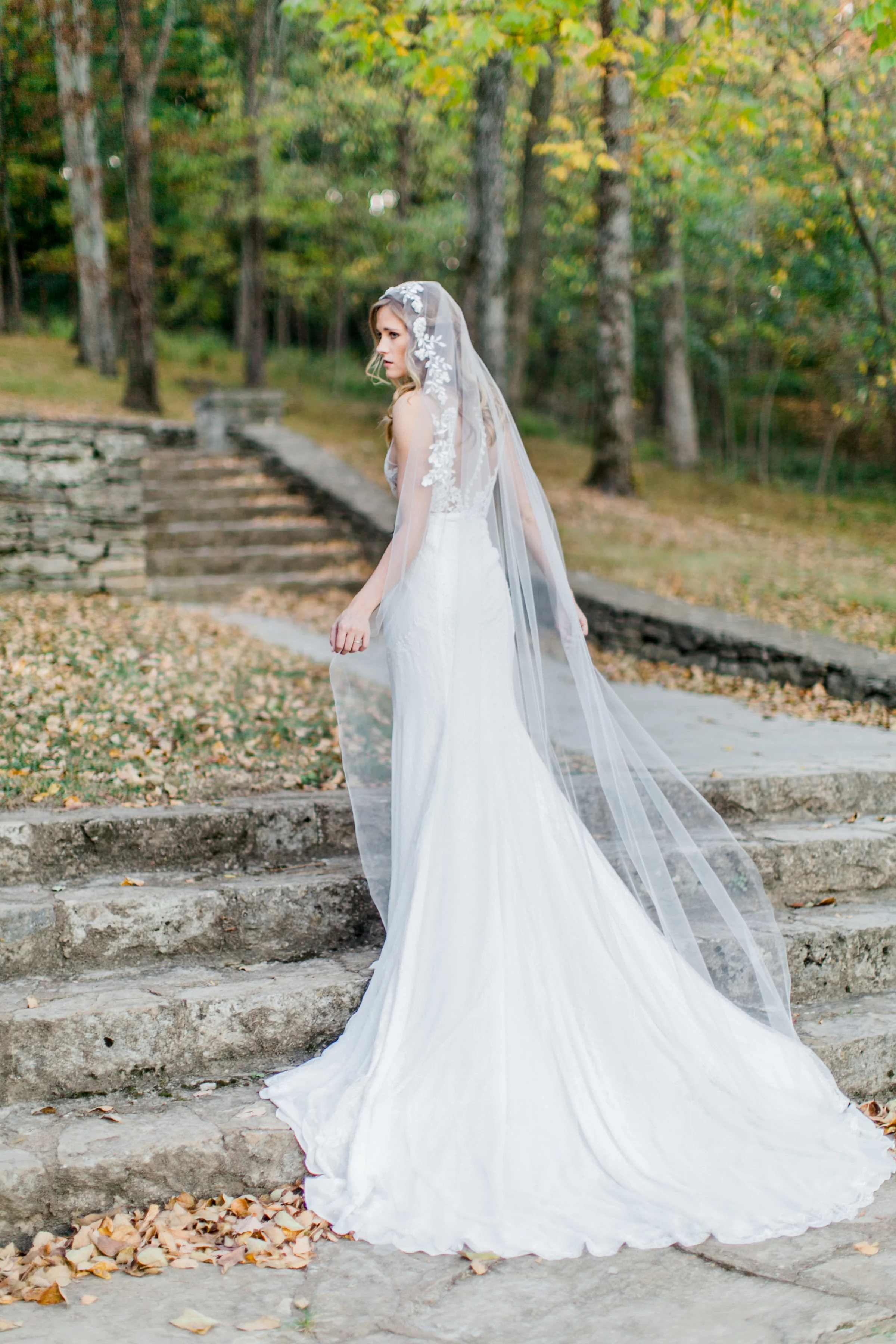 Beaded Vine Flower Mantilla Bridal Veil