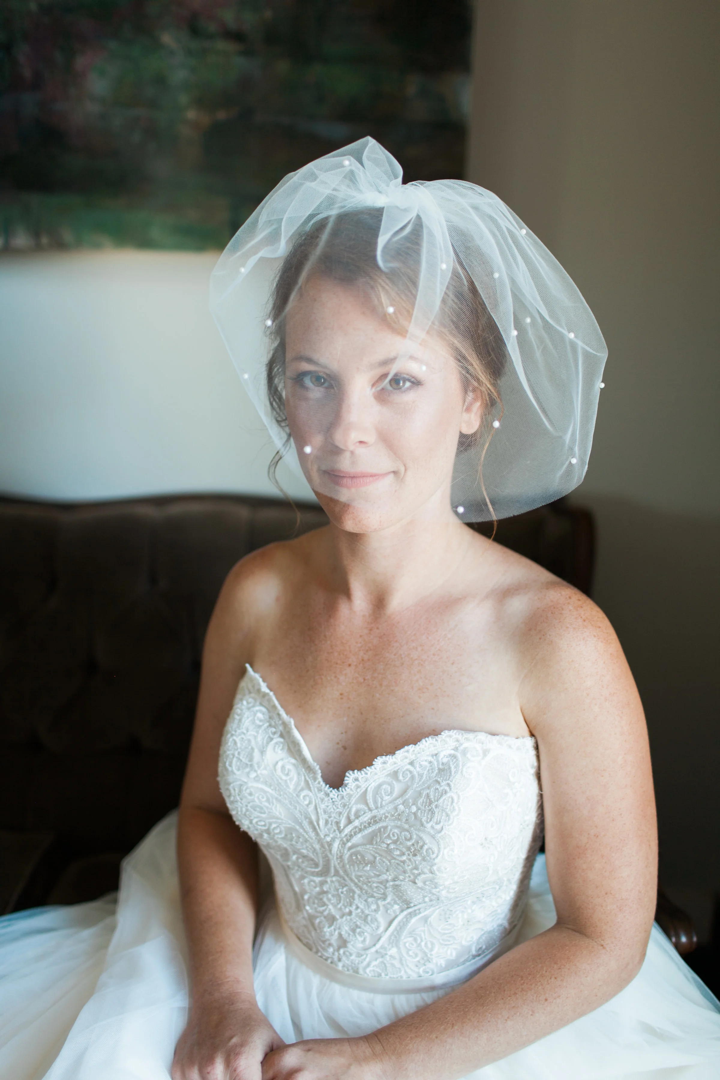 Pearl Embellish Tulle Blusher Bridal Veil