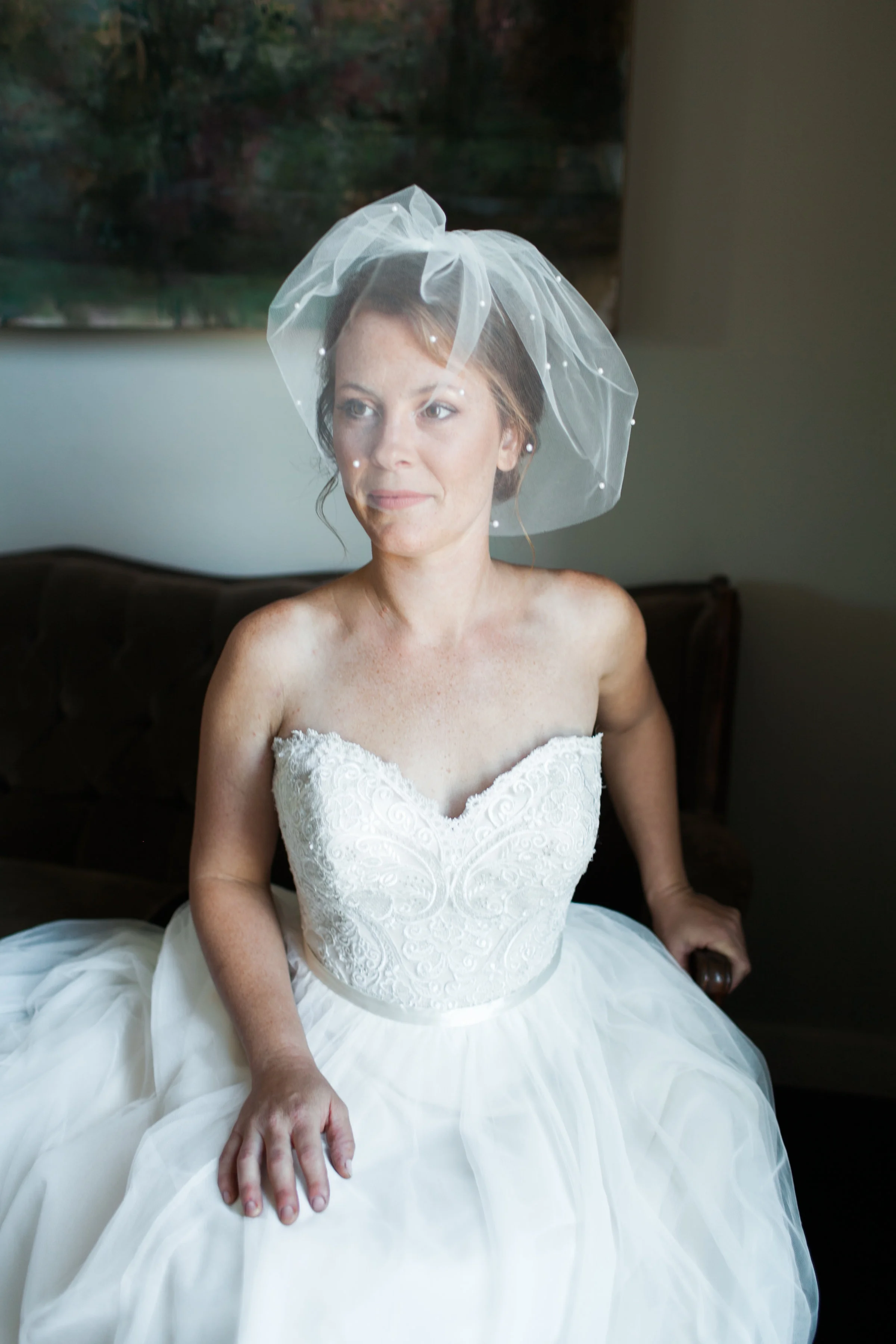 Pearl Embellish Tulle Blusher Bridal Veil