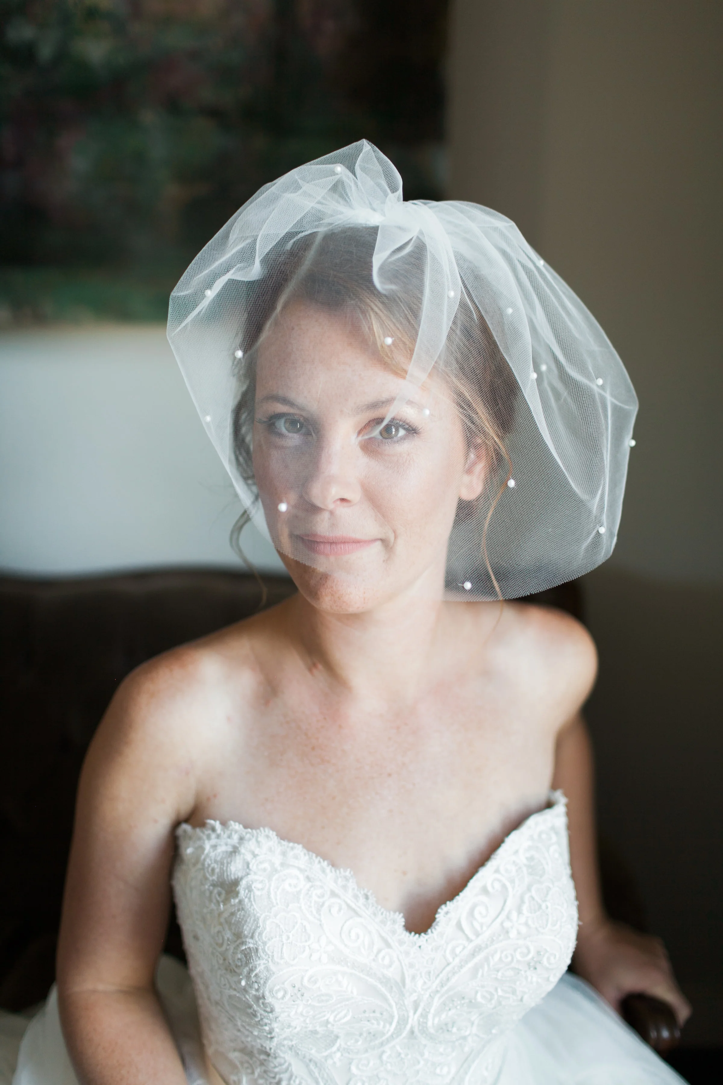 Pearl Embellish Tulle Blusher Bridal Veil
