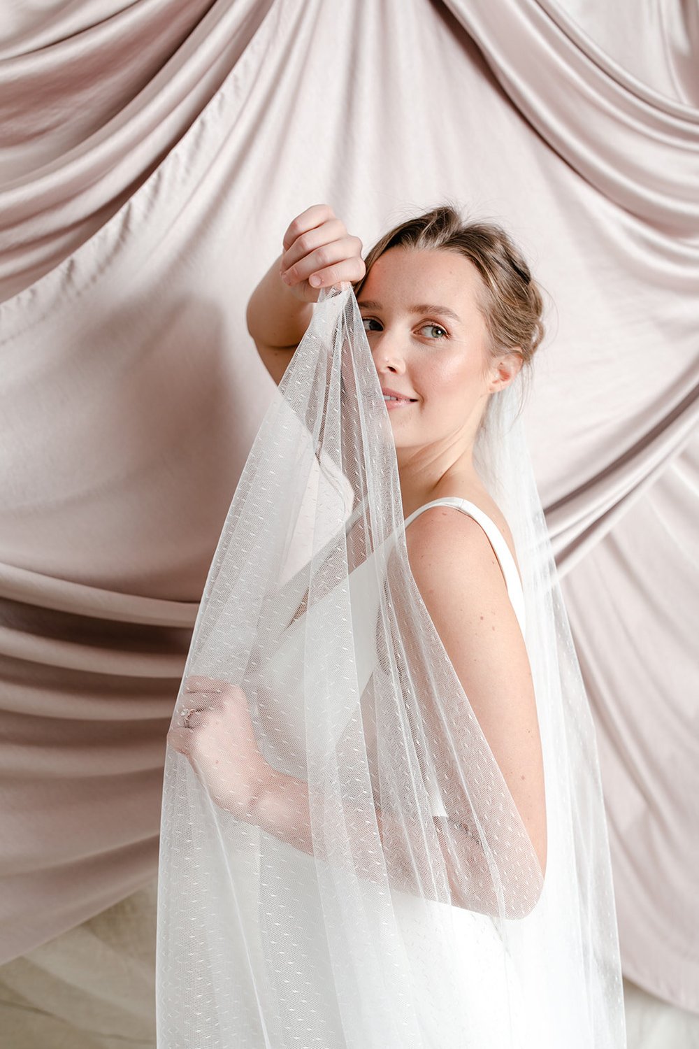 Wedding Veil Dotted Point D\' Esprit Bridal Bride Polka Dot Wedding Veil in Ivory Mid Length Point d main image 2