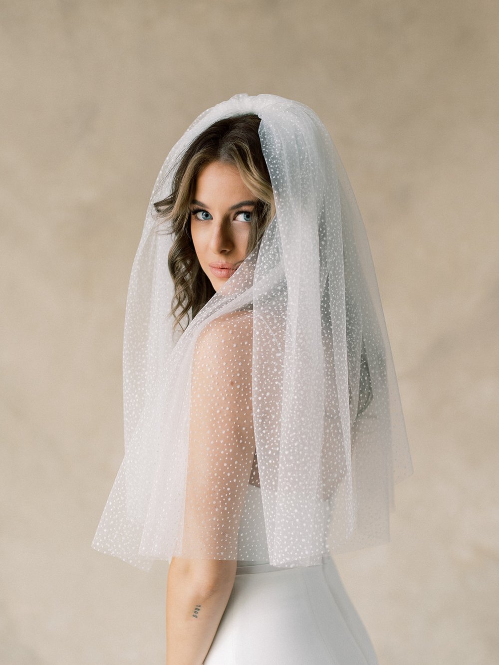 Two Tier Fingertip Veil With Sparkly Beadings | Wedding Veil | Beaded Veil  | Short Wedding Veil | Tulle Veil | Tulle Wedding Veil | VG1020