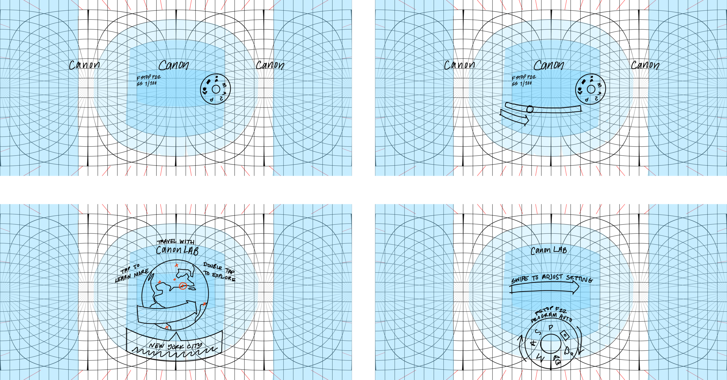 Initial VR interface sketches based off panoramic grid