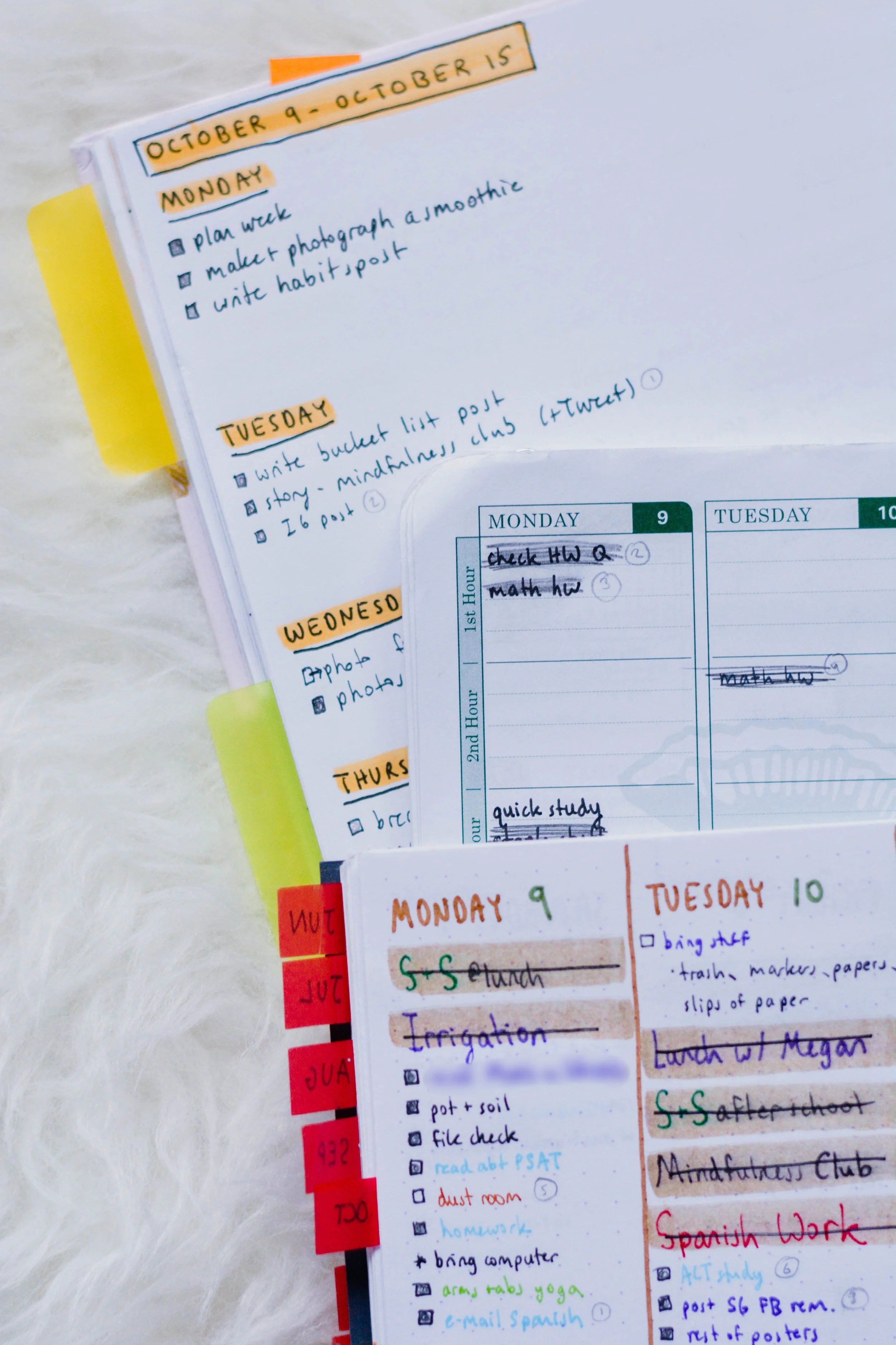 My stack o' planners: blog, school, and life.