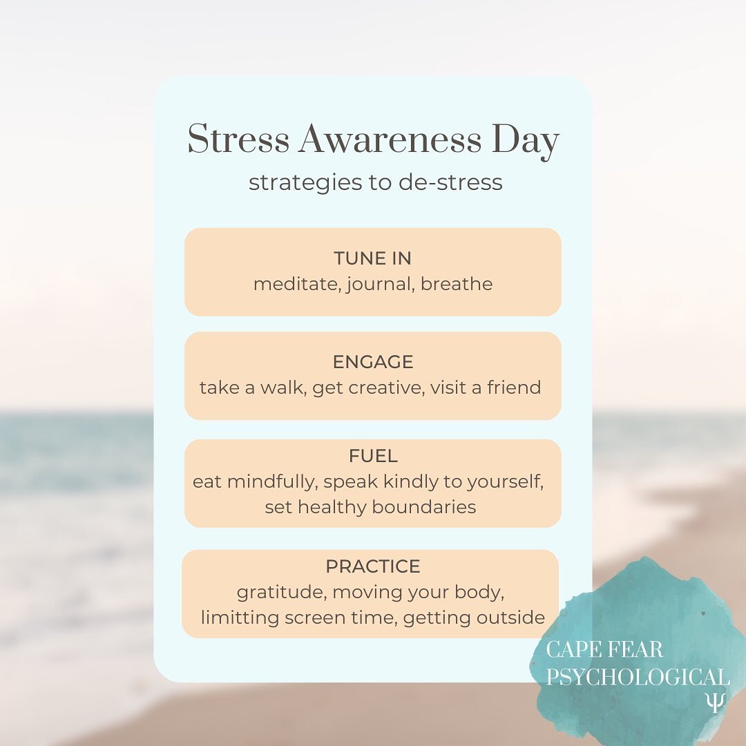 November 1st is National Stress Awareness Day. Tuning in, implementing new strategies and therapy can help 🌊