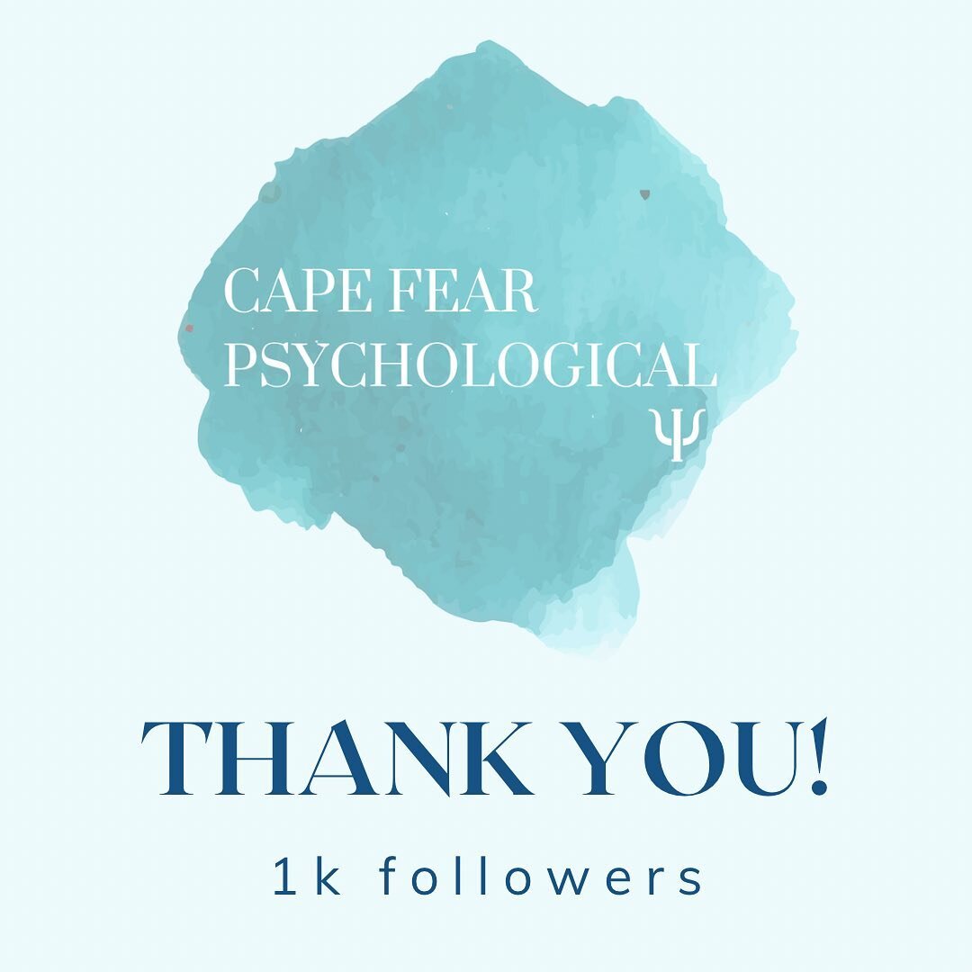🤍 35+ years and 1,000 Instagram followers! We at Cape Fear Psychological Services are honored to be a part of your journey and this community. Thank you for helping us normalize and raise awareness of mental health!