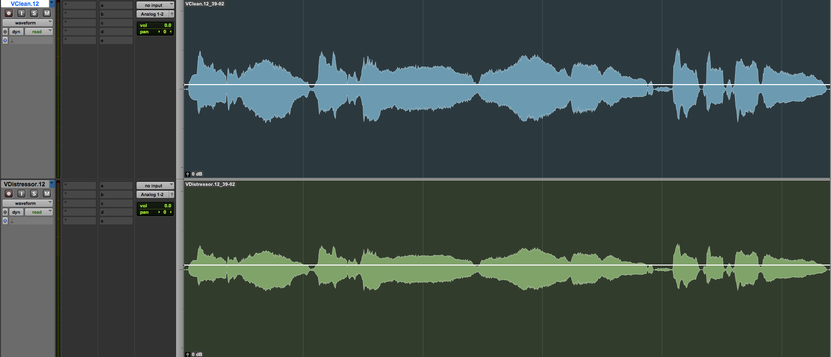 Clean Vocal (top) vs EL-8x Distressor Compressor