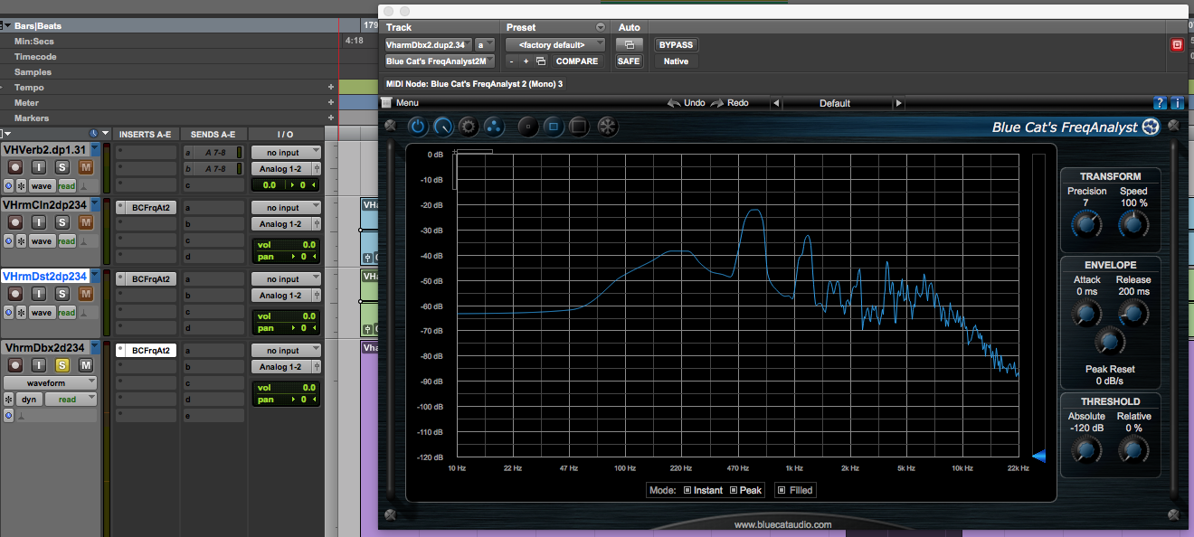 A more rounded frequency response within 470Hz to 1.5K but a mid range boost at 220Hz not found in the other examples. 