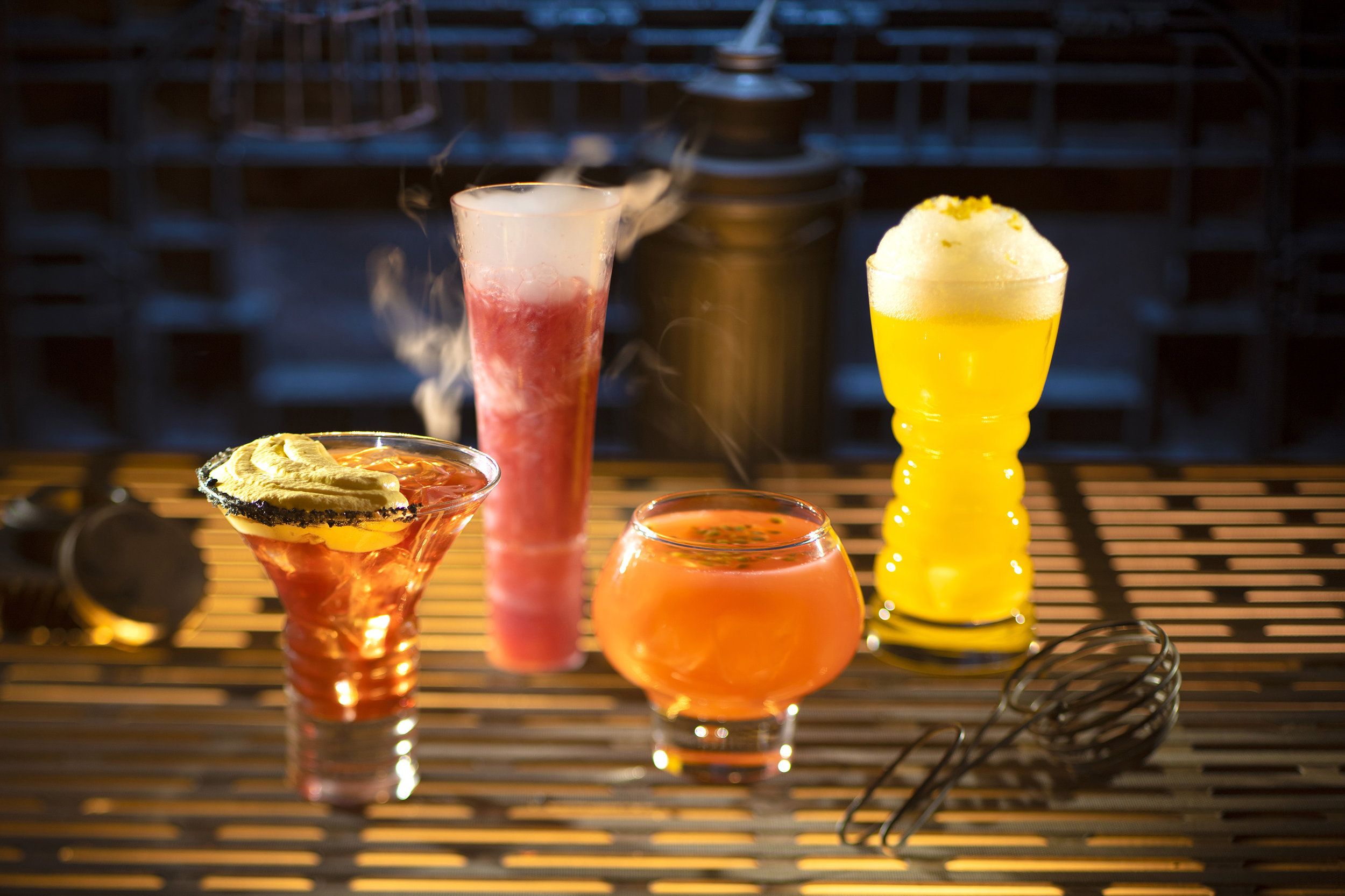  Guests will discover innovative and creative concoctions from around the galaxy at Star Wars: Galaxy's Edge at Disneyland Park in Anaheim, California and at Disney's Hollywood Studios in Lake Buena Vista, Florida. From left to right, alcoholic bever