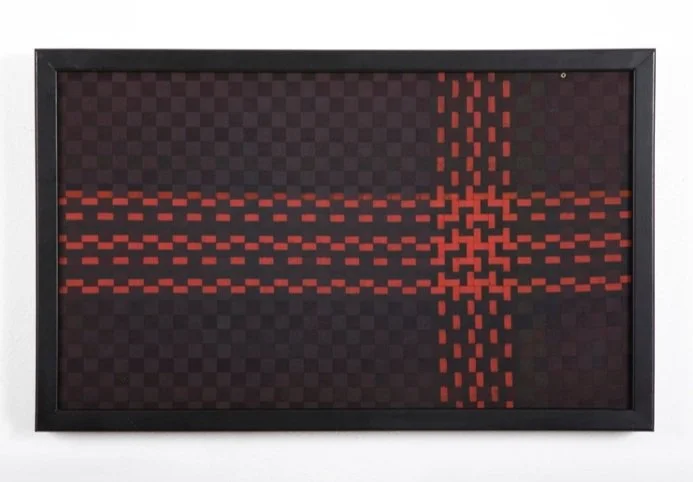 Red and Black Panel 3 | 2008 | 21" L by 13" W | Wood frame, nails, and typewriter ribbon