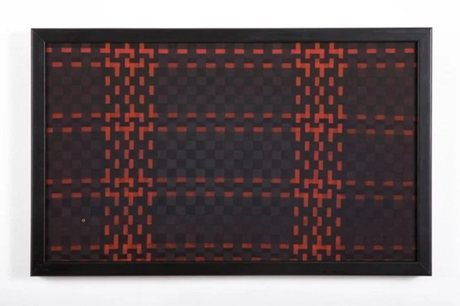 Red and Black Panel 2 | 2008 | 21" L by 13" W | Wood frame, nails, and typewriter ribbon