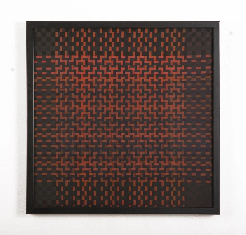 Red and Black Panel 2 | 2008 | 21" H by 21" W | Wood frame, nails, and typewriter ribbon