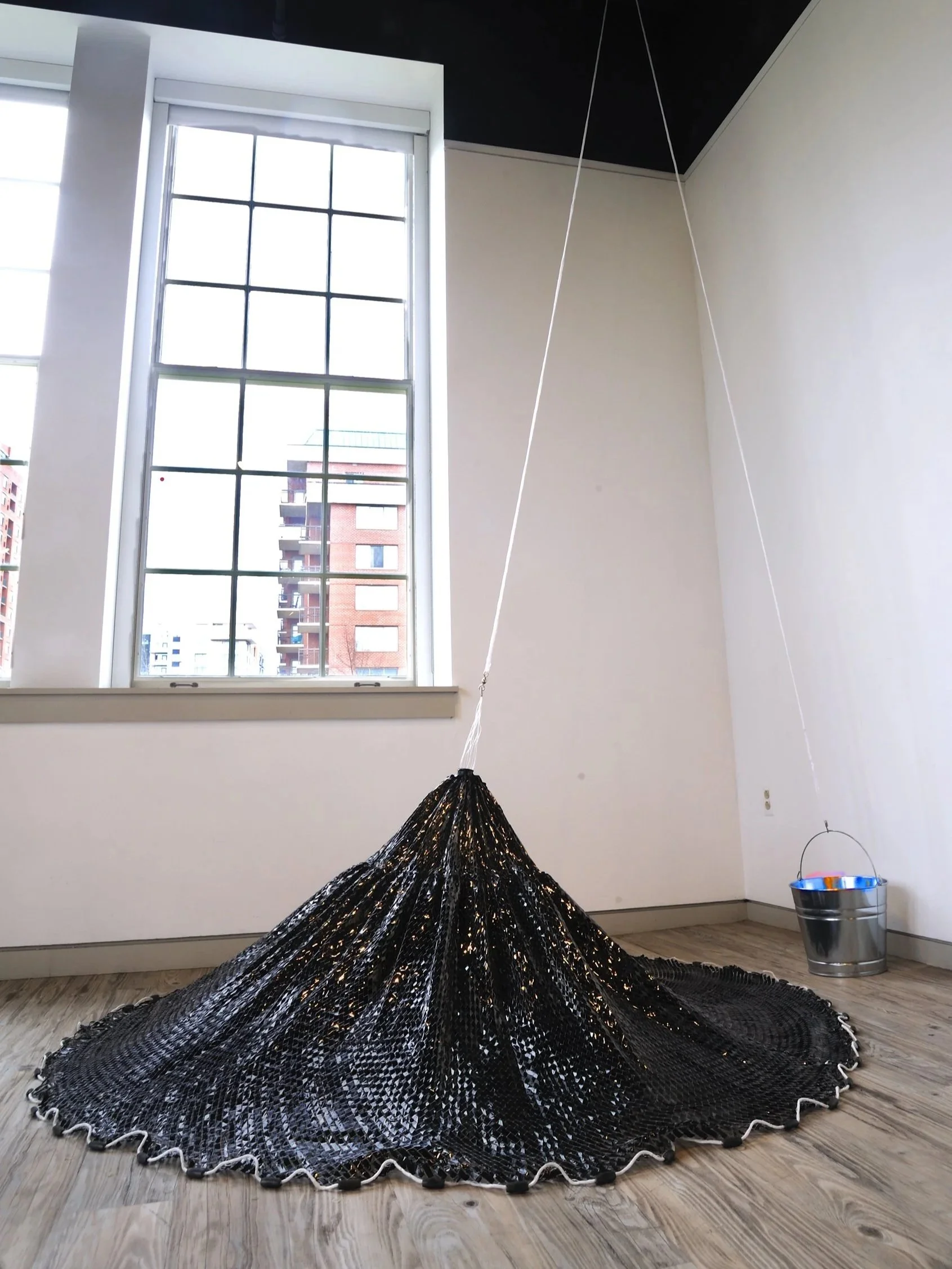 Saturated Fish Net | 2014 / 2017 | Nylon fish net, VHS video tape, adhesive tape, black paper