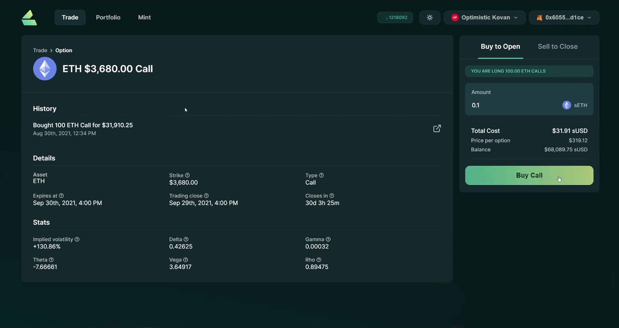 Dana J. Wright, Product Designer - Lyra Finance v1 Option Detail Page
