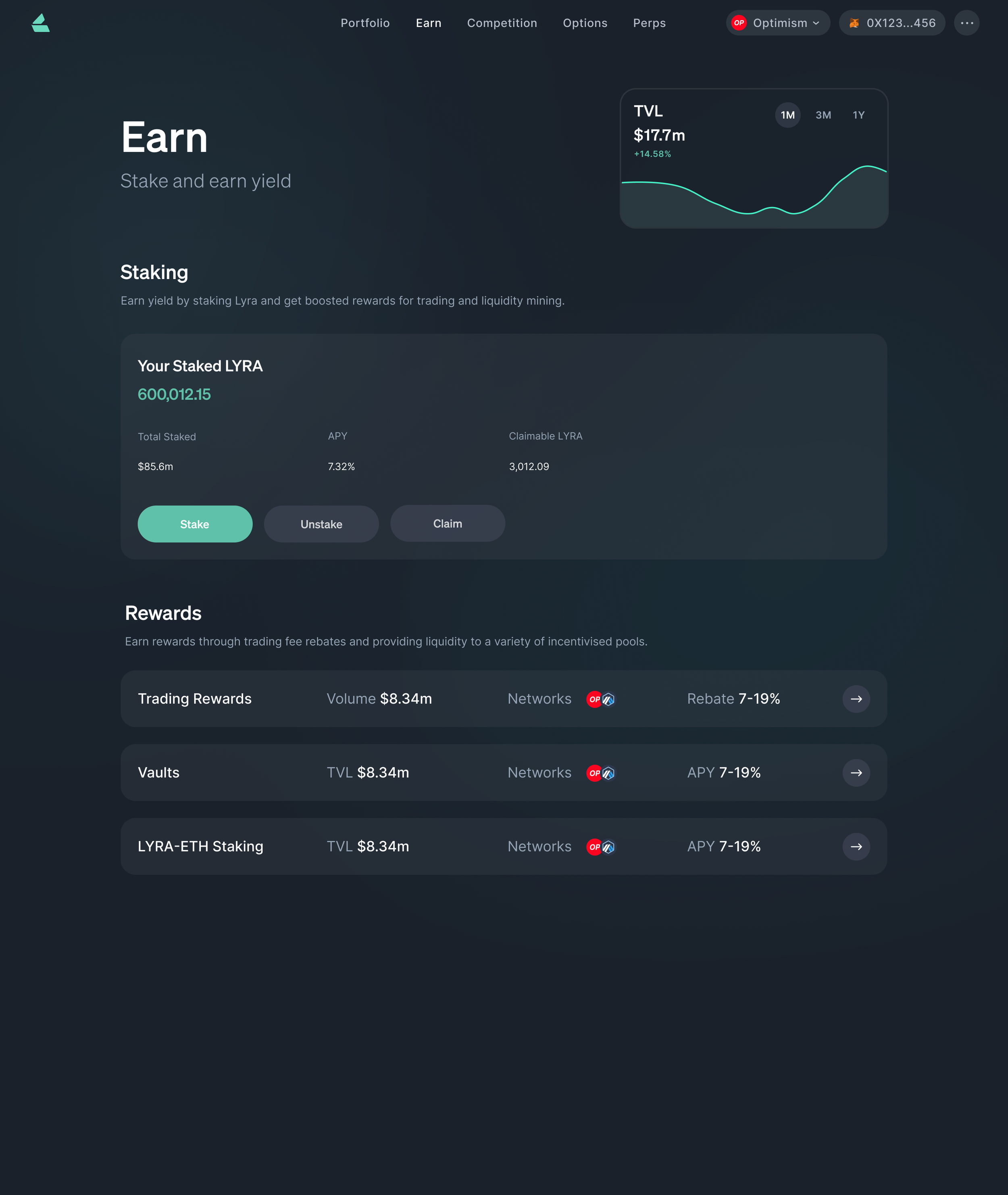 Dana J. Wright, Product Designer - Lyra Avalon Earn Page Defi Staking Vault