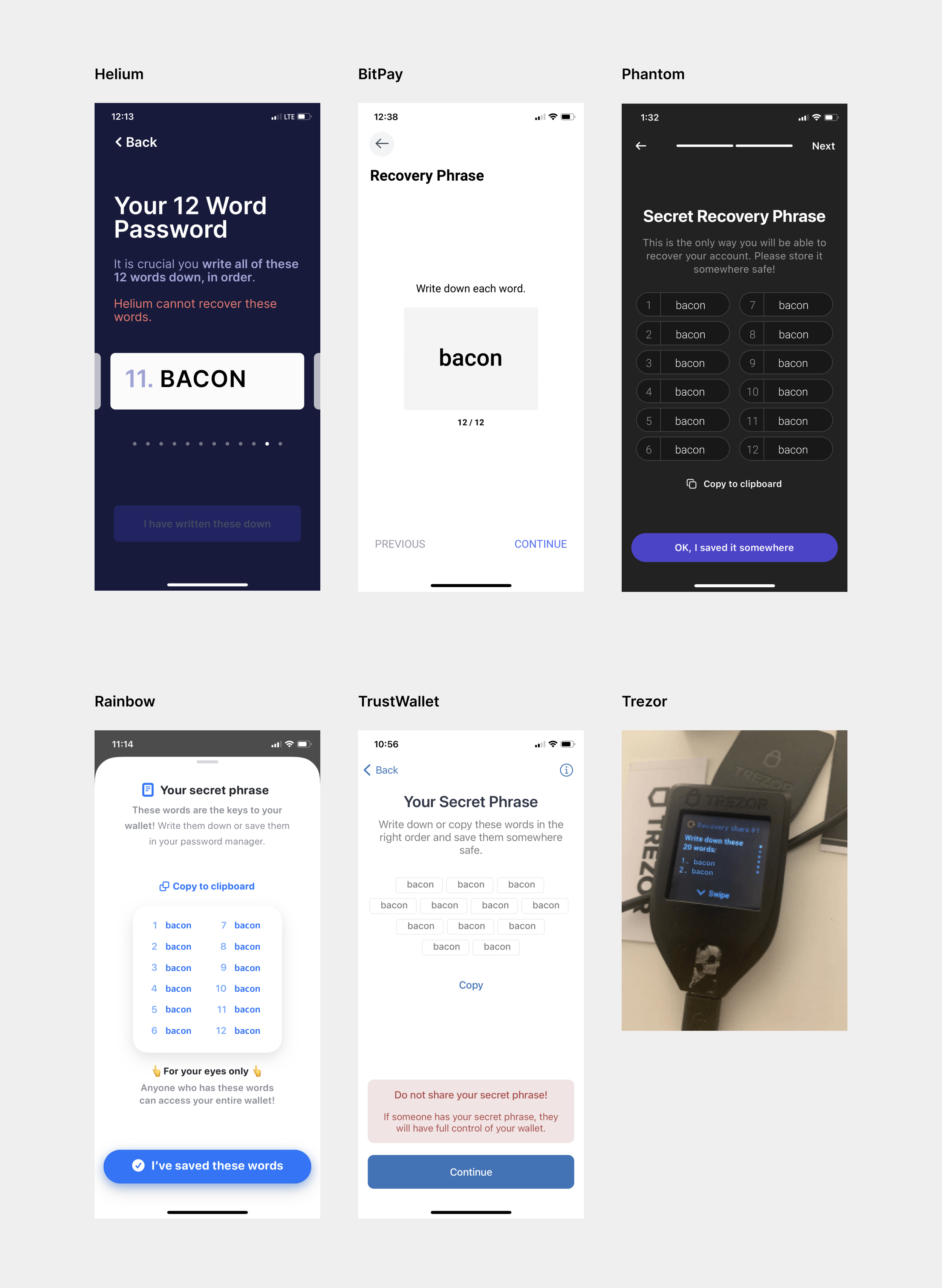 Dana J. Wright, Product Designer - Seedphrase Screens