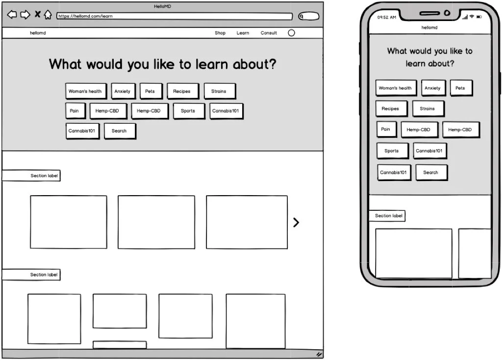 Dana J. Wright, Product Designer made this learn page with tags for hellomd