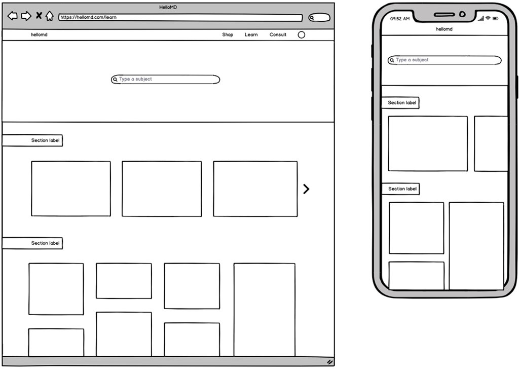 Dana J. Wright, Product Designer made this learn page with search for hellomd