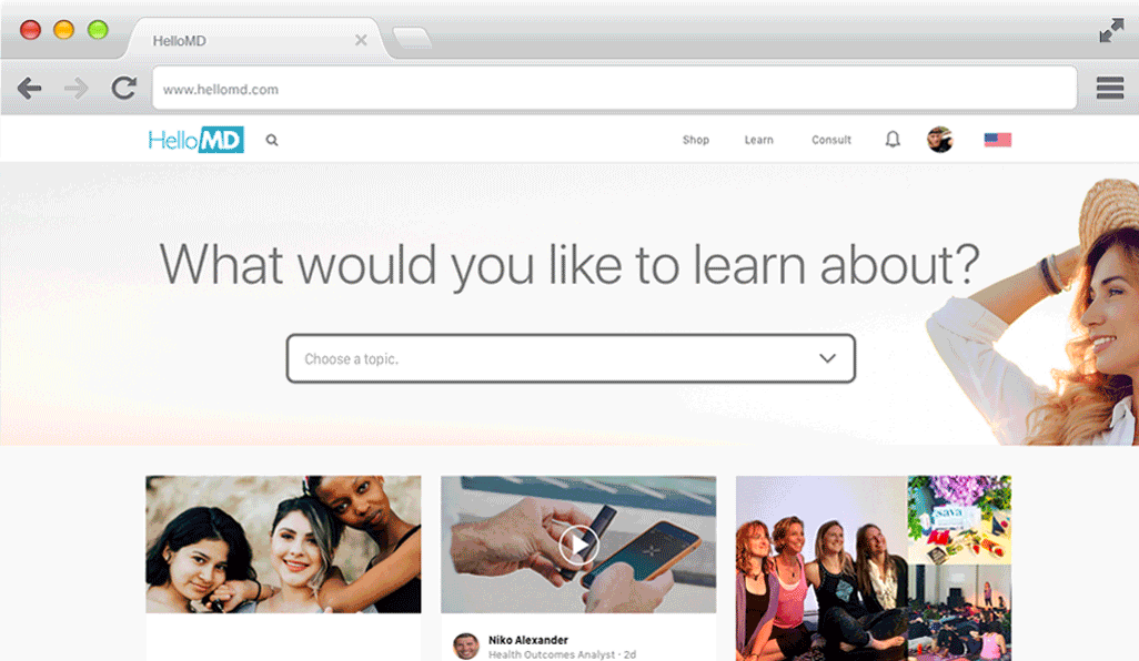 Dana J. Wright, Product Designer made this learn page with search for hellomd