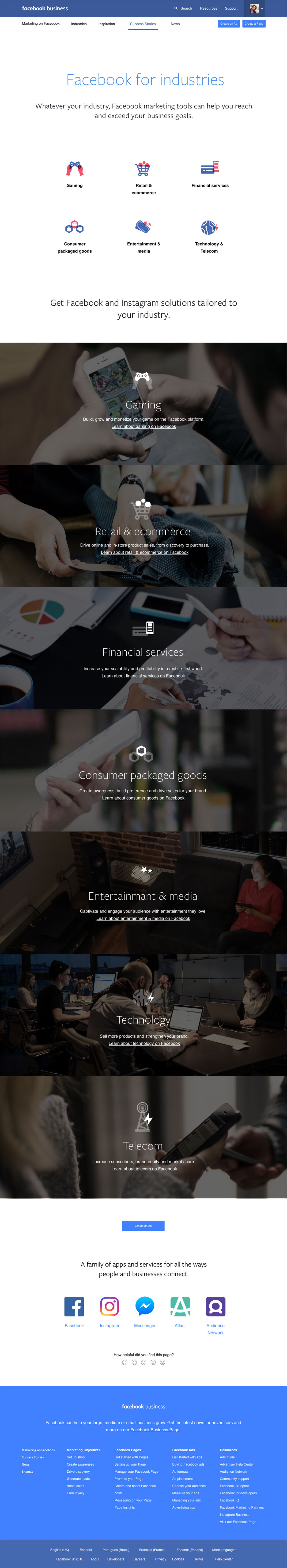 Dana J. Wright, Product Designer made this Facebook Business Industries Index Page