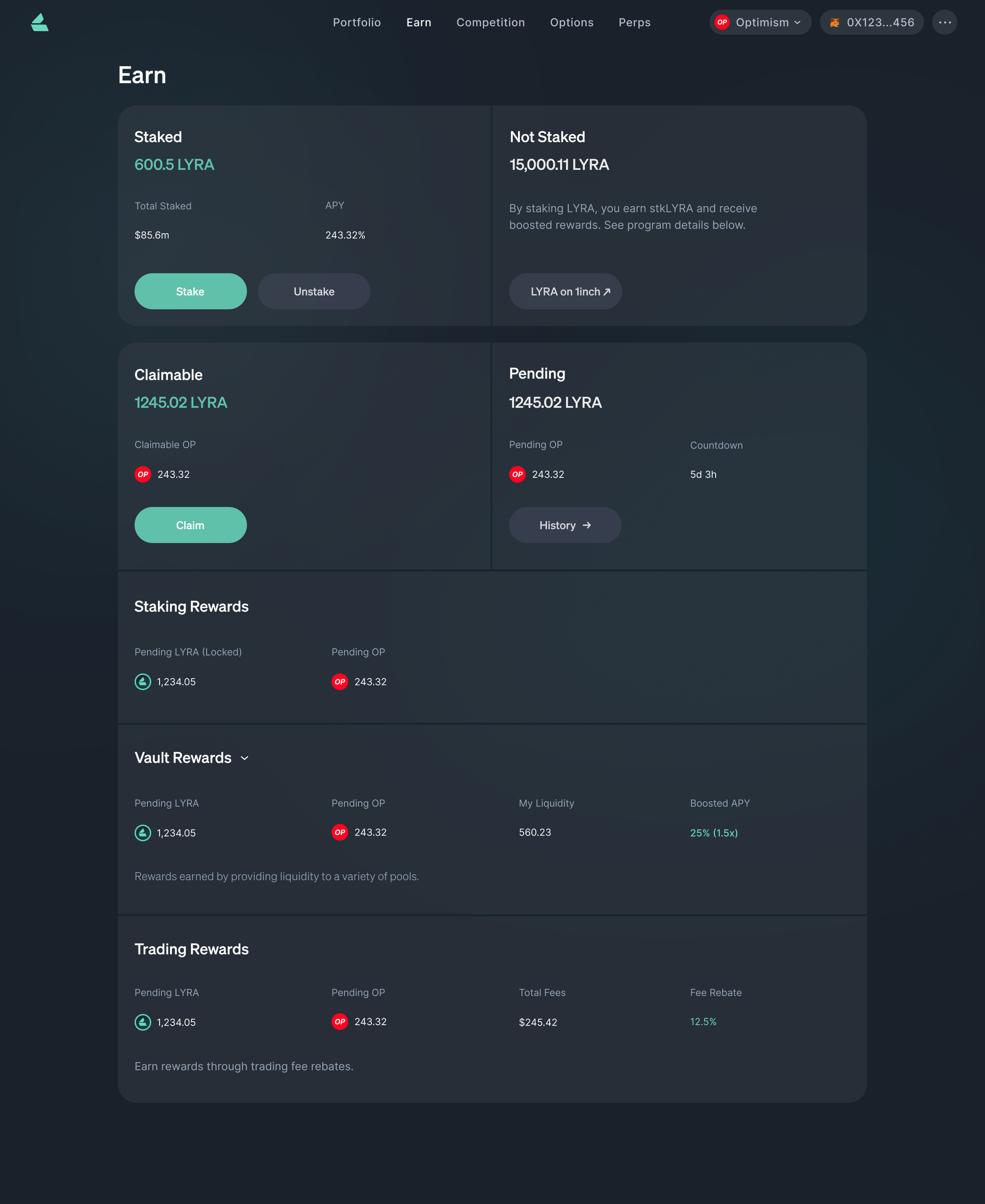 Dana J. Wright, Product Designer - Lyra Avalon Earn Page Defi Staking Vault