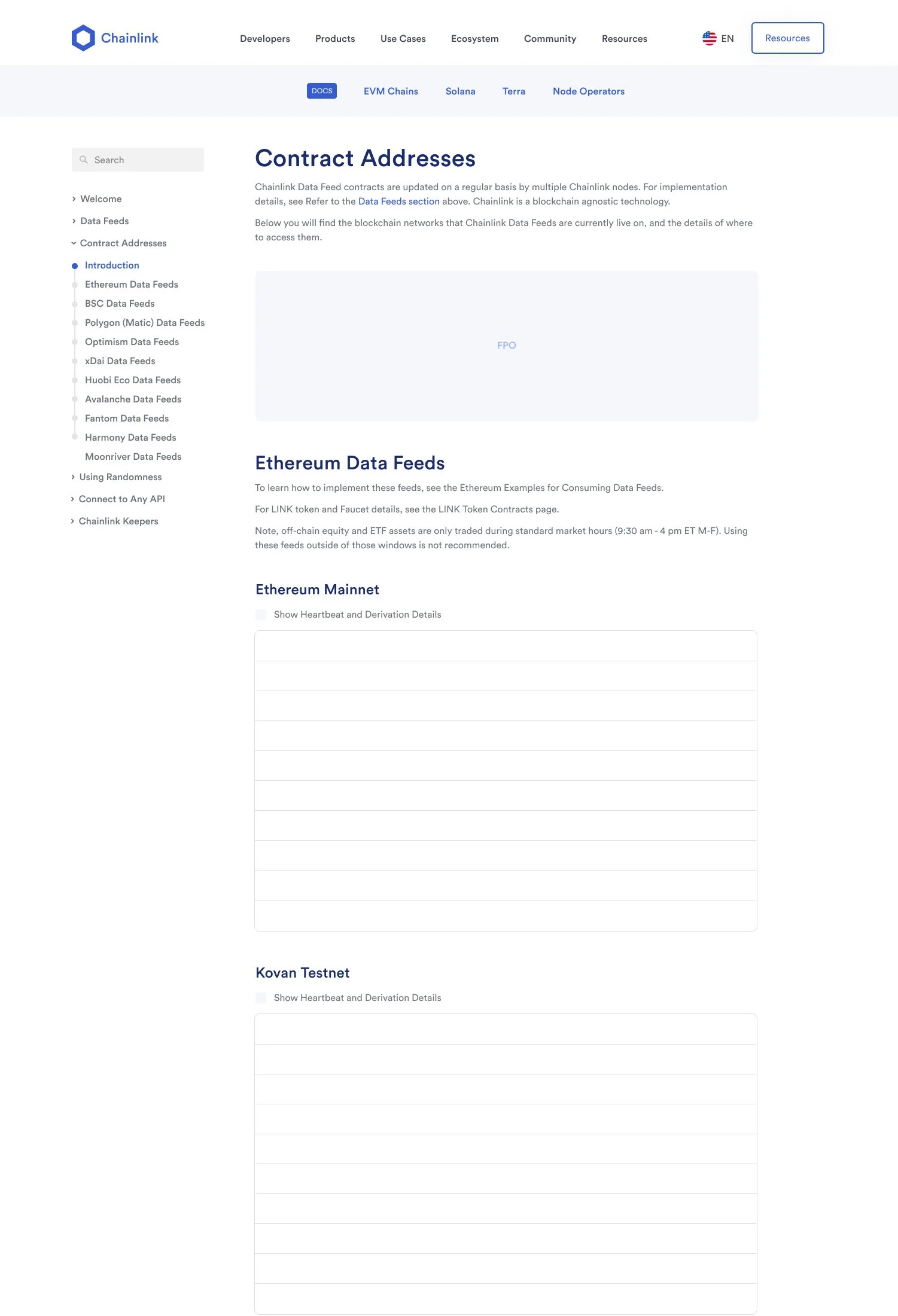 Dana J. Wright, Product Designer - Chainlink Documentation Page Layout 1 Contract Addresses