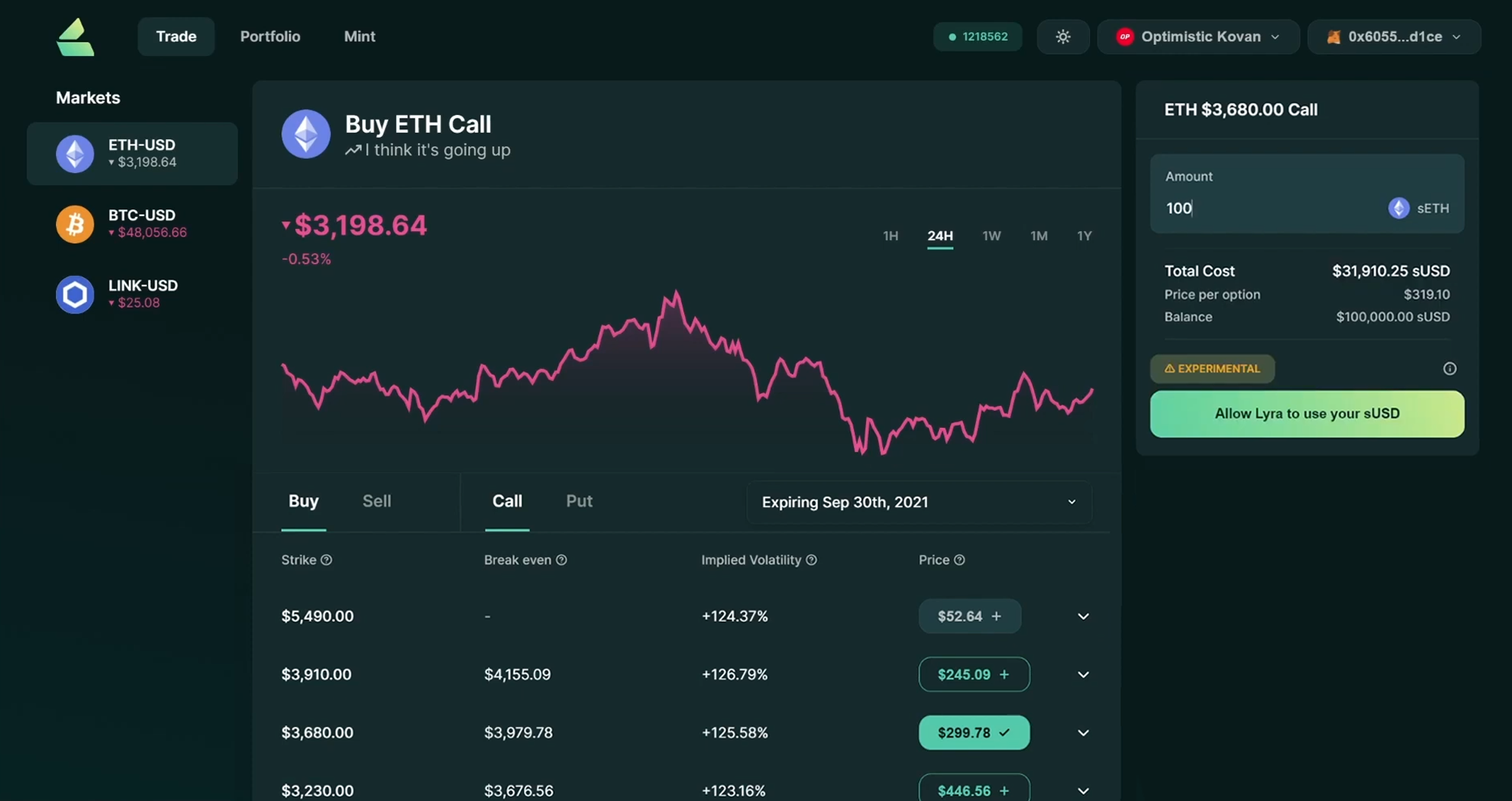Dana J. Wright, Product Designer - Lyra Protocol v1 Options Page