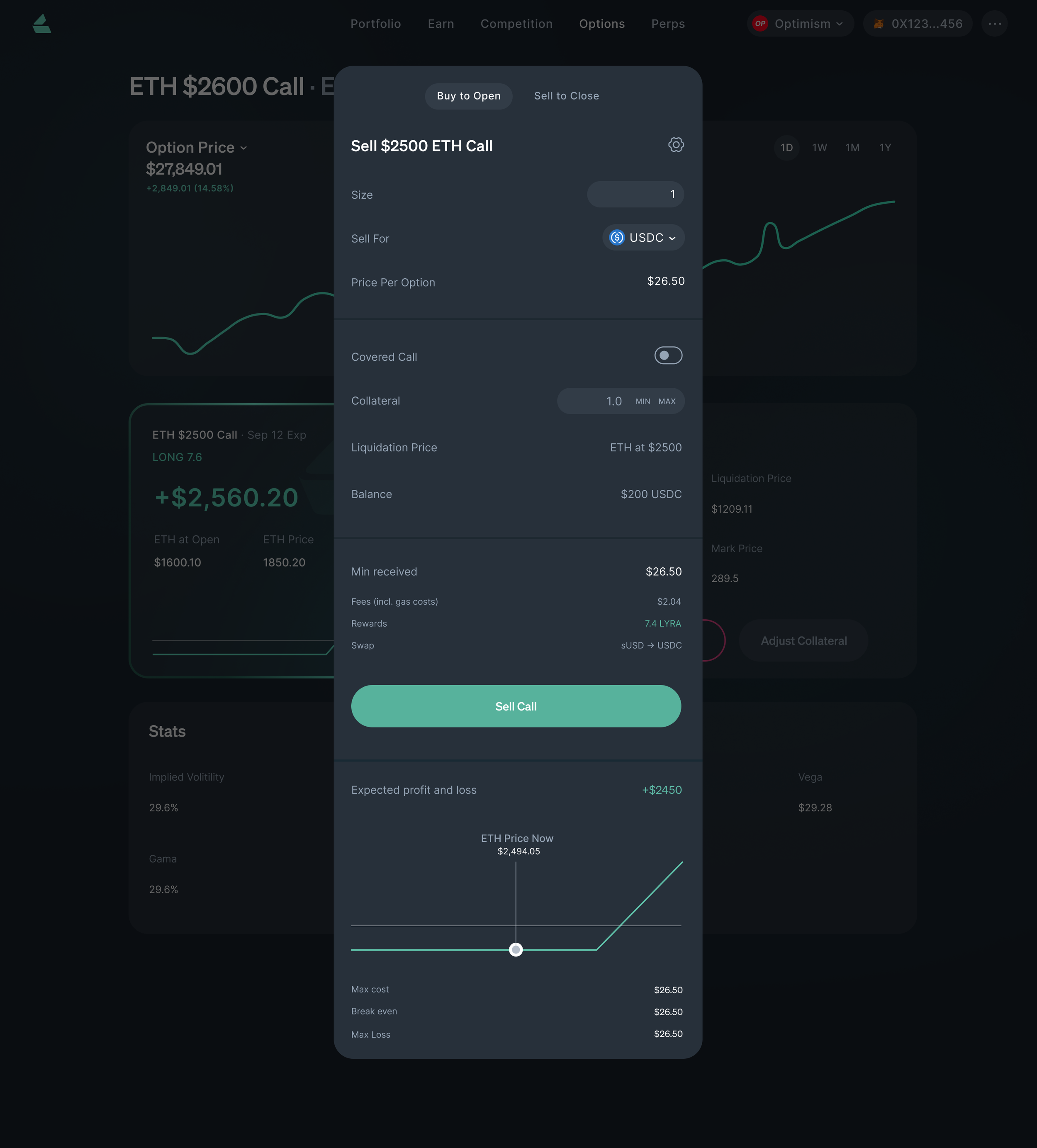 Dana J. Wright, Product Designer - Lyra Finance Options Detail Page Trade Form