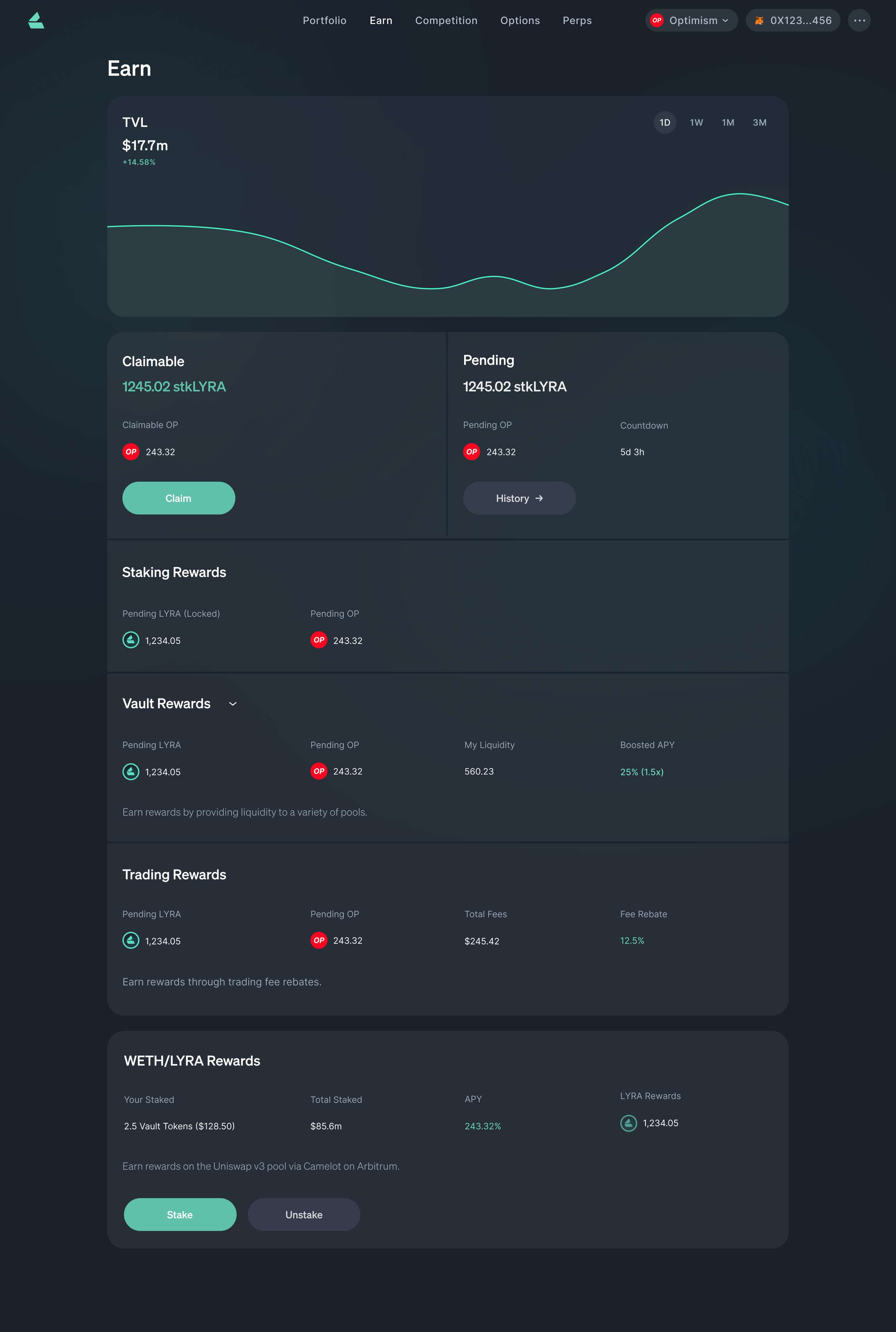 Dana J. Wright, Product Designer - Lyra Avalon Earn Page Defi Staking Vault