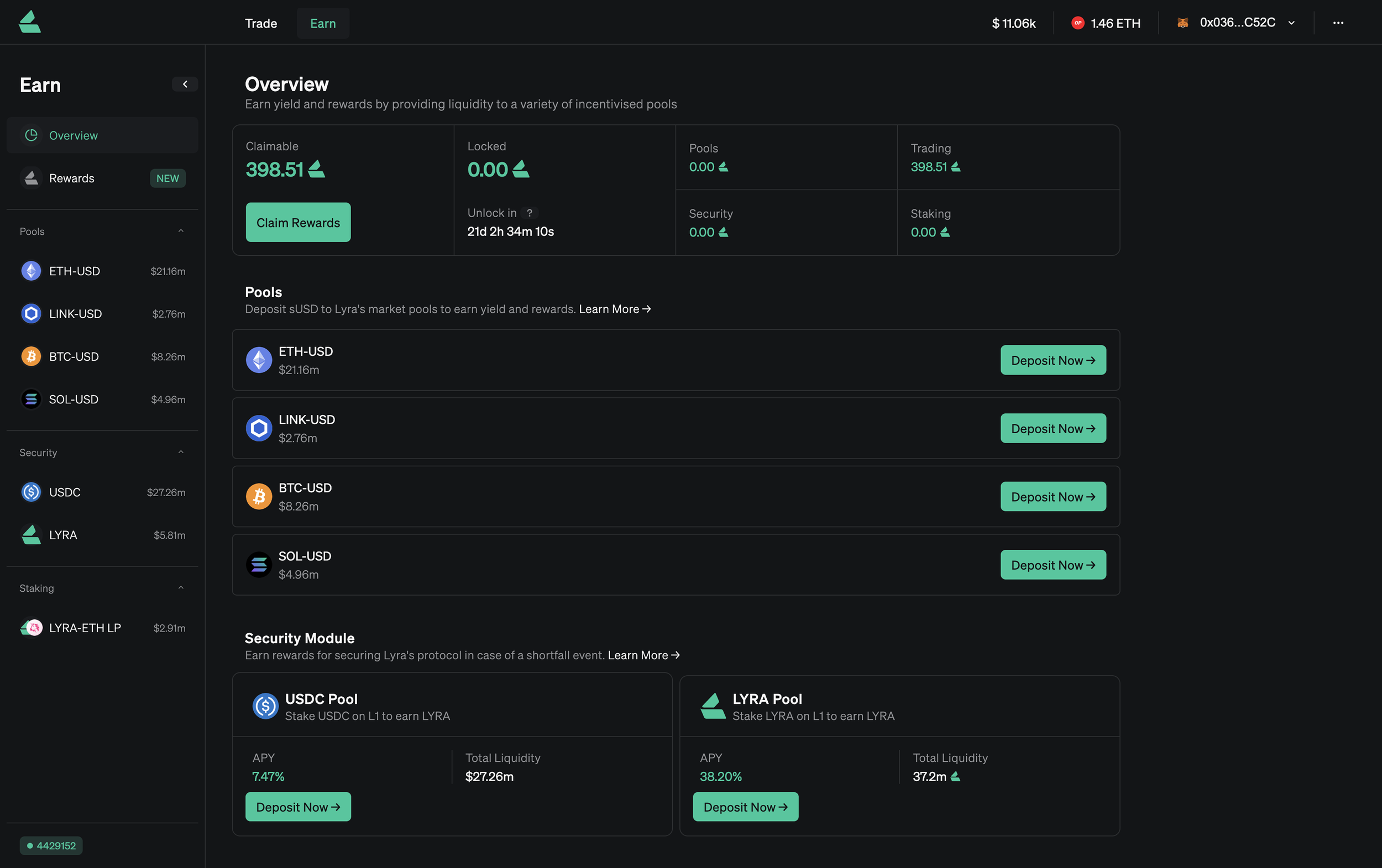 Dana J. Wright, Product Designer - Lyra Finance v1 Updated Earn Page