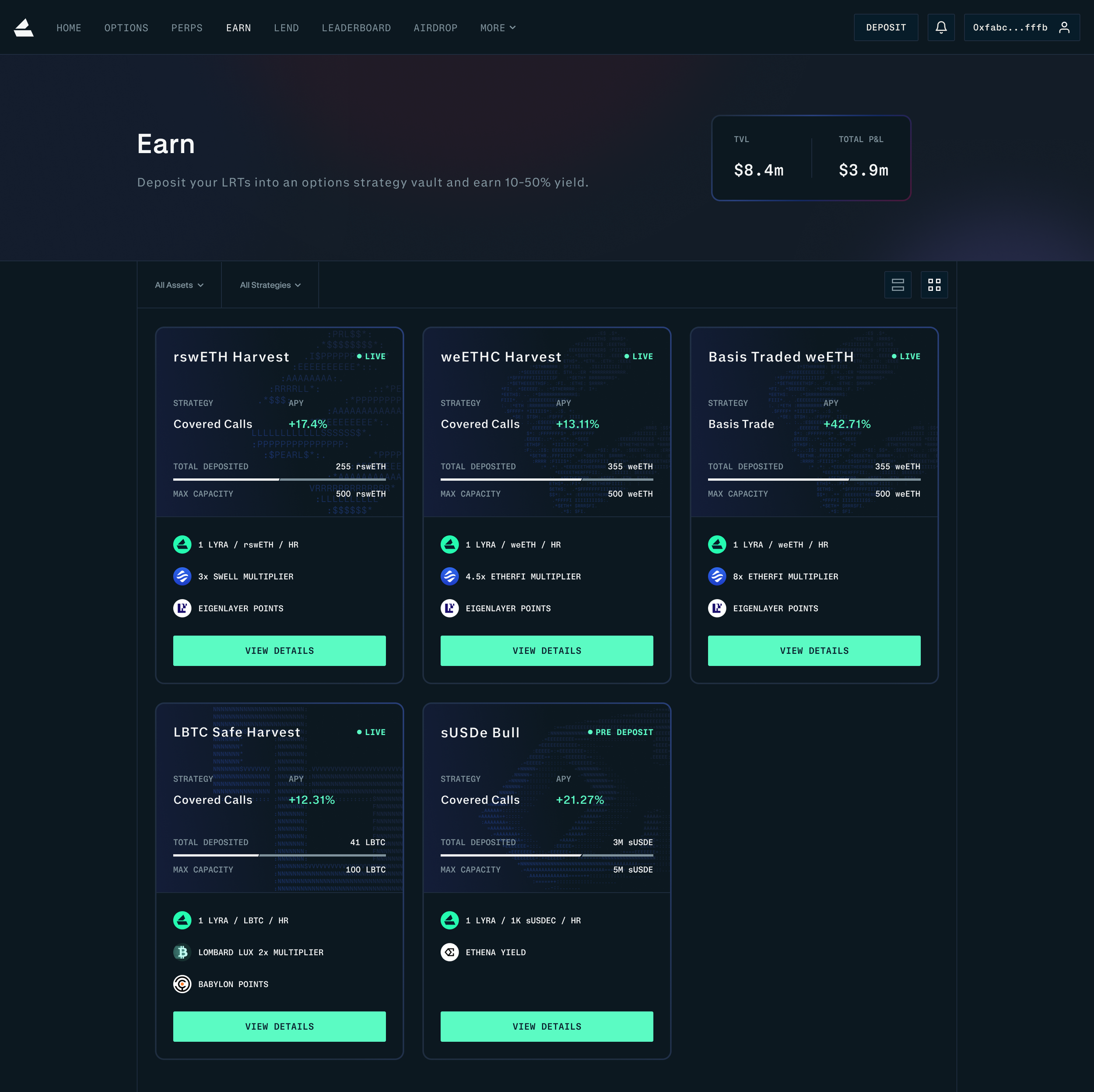 Dana J. Wright, Product Designer, Defi Crypto Derivatives Yield Vault Index Page