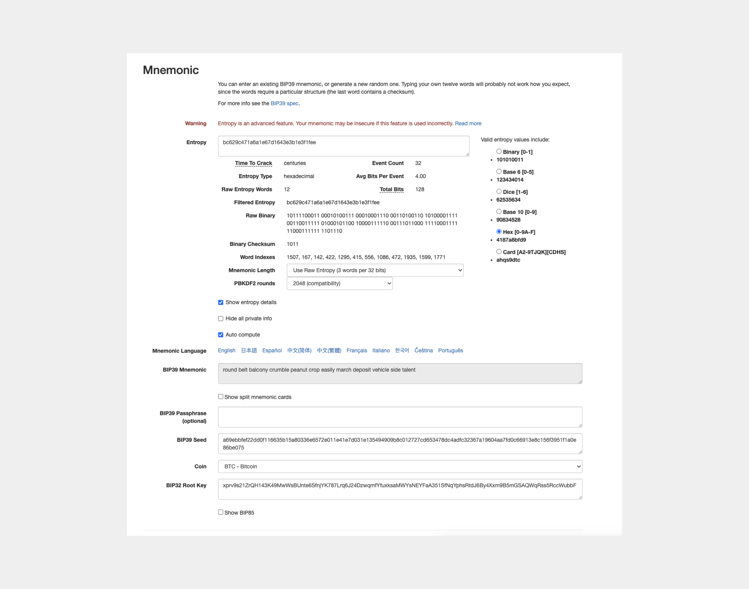 Dana J. Wright, Product Designer - Visualize Cryptography - Mnemonic Calculator