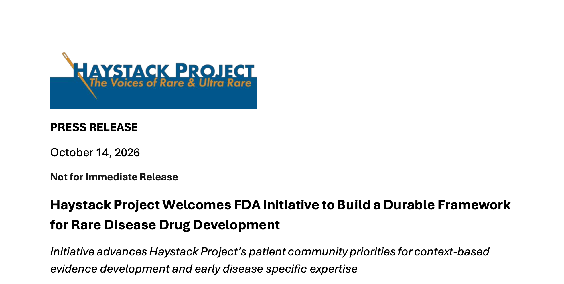 Press Release the FDA Initiative 10.13.26