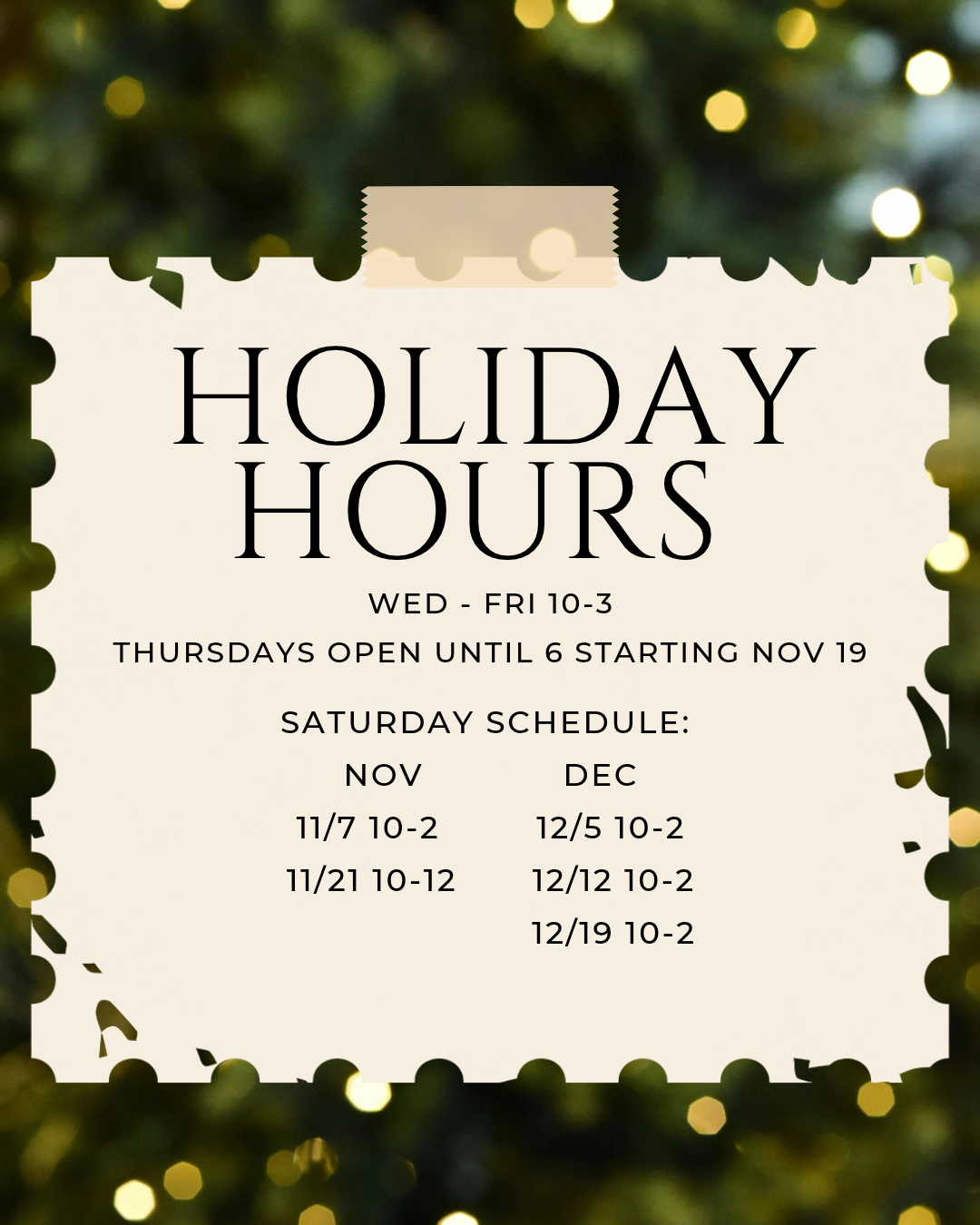 Holiday Hours Listing