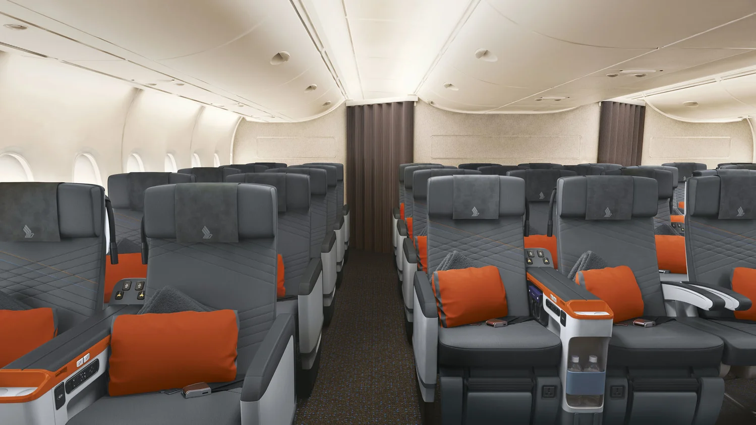 Premium Economy has a 2-4-2 layout, with a 19.5 inch wide seat plus an arm rest. 