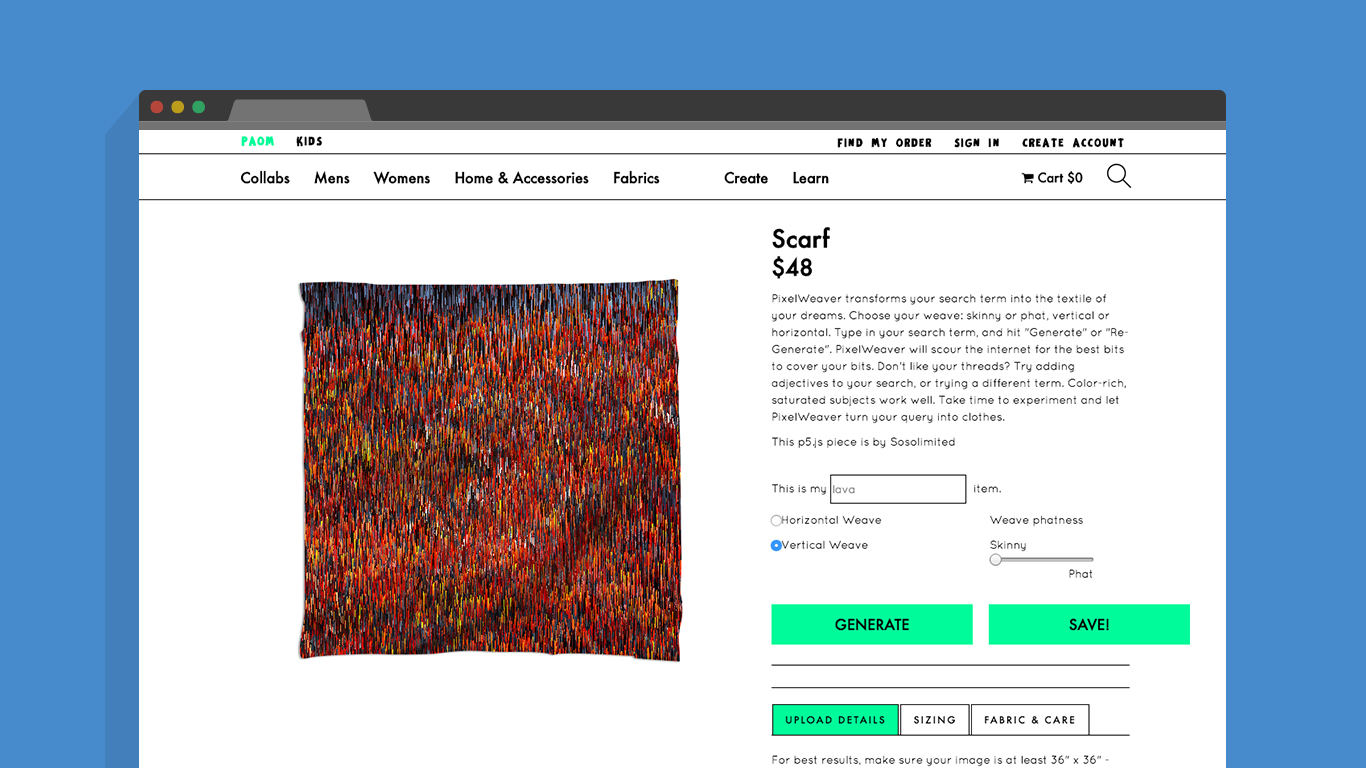 A screenshot of a pixelated scarf for sale on the Print All Over Me website. It represents the image result for the word "fire".