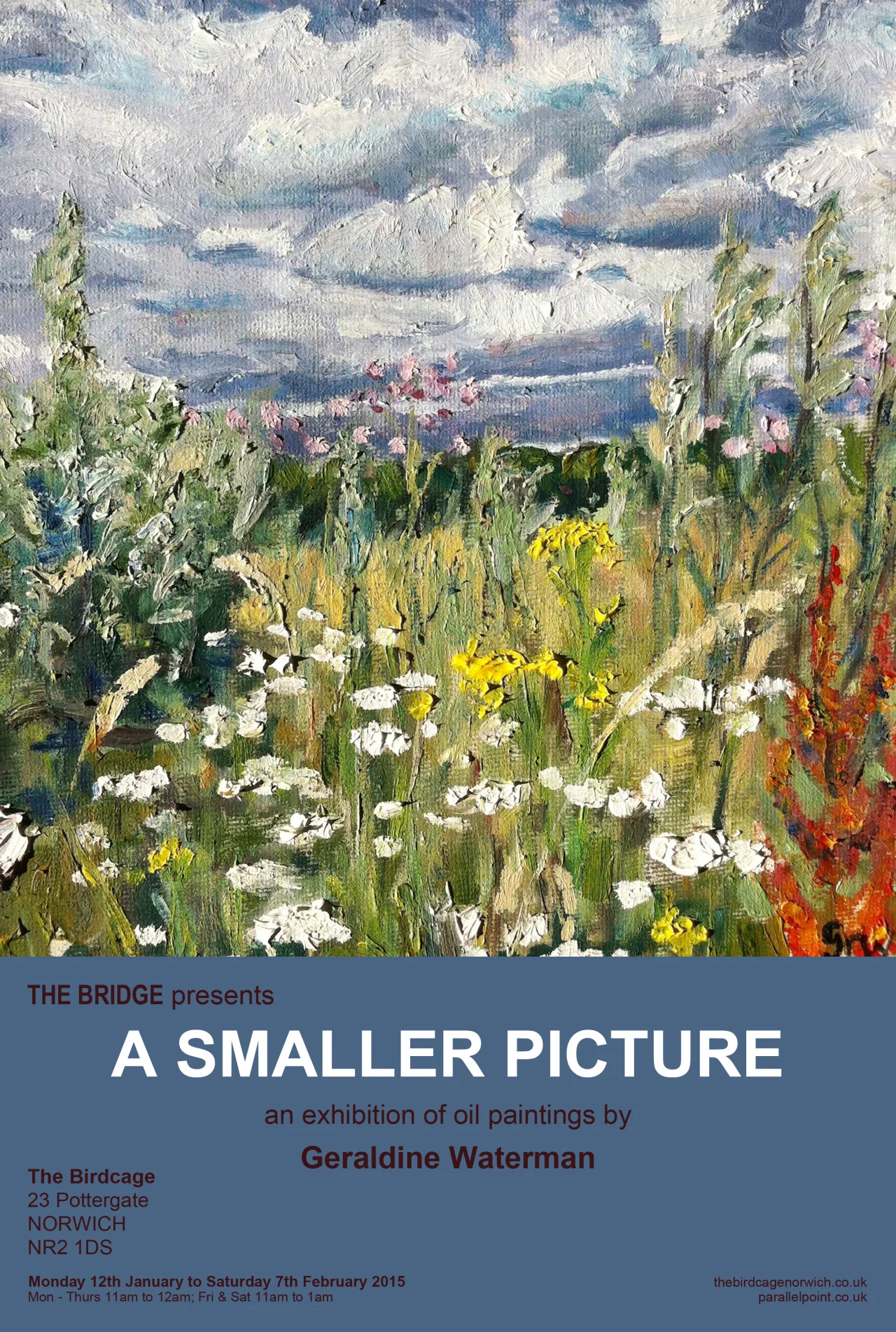 First exhibition of the year is coming up! Some lovely little oil paintings of Norfolk land and sea scapes by Geraldine Waterman . Ready to view from Monday 12th January.