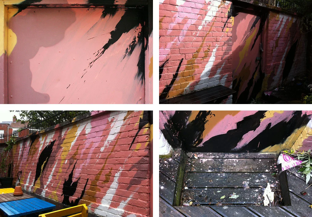 Beyond the The Bridge & The Ballroom at The Birdcage is our beautiful beer garden. It’s now even more beautiful since All Type No Face popped by and gave the wall a bit of a repaint…