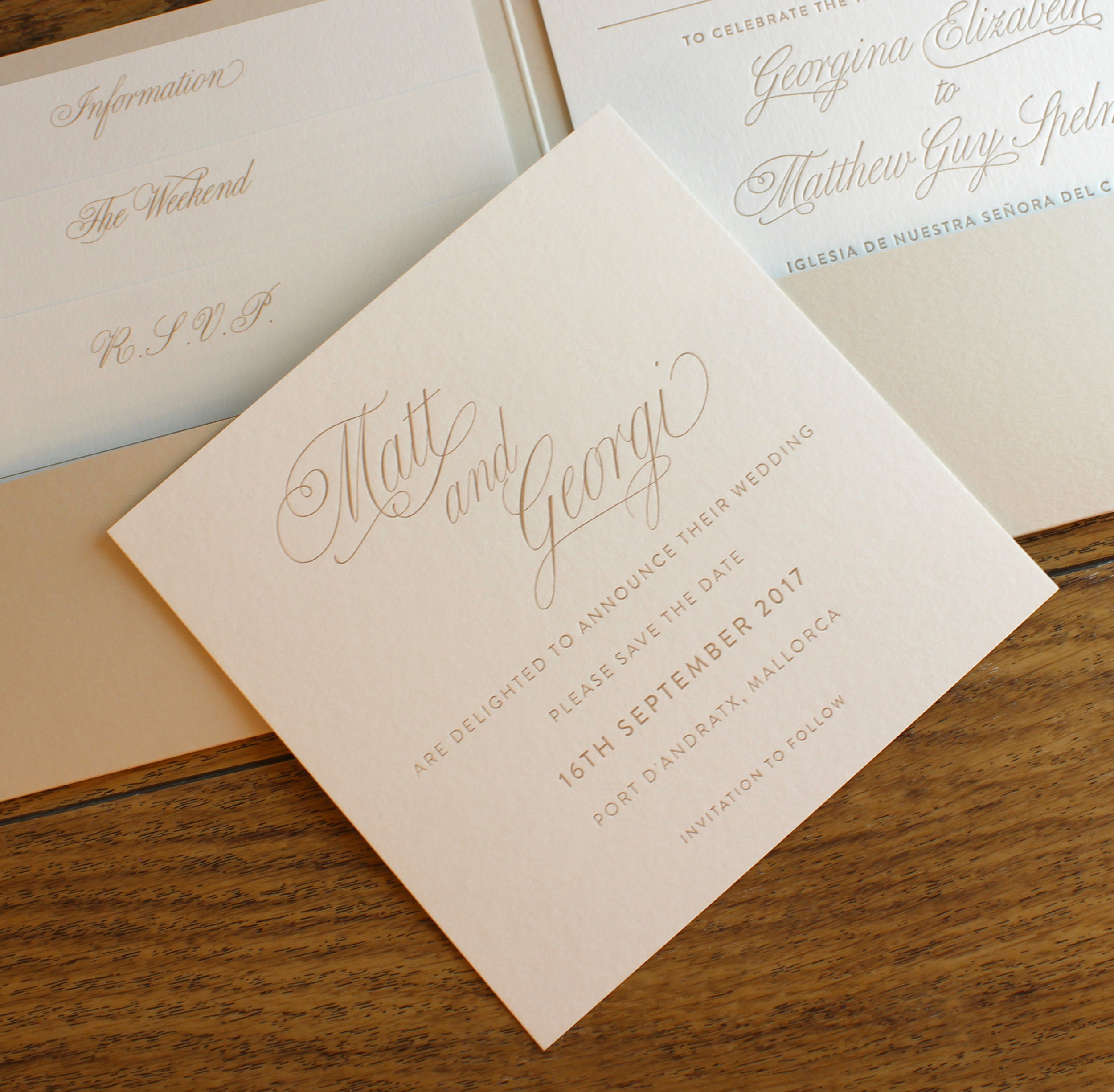 Matt and Georgi letterpress wedding invite and stationery