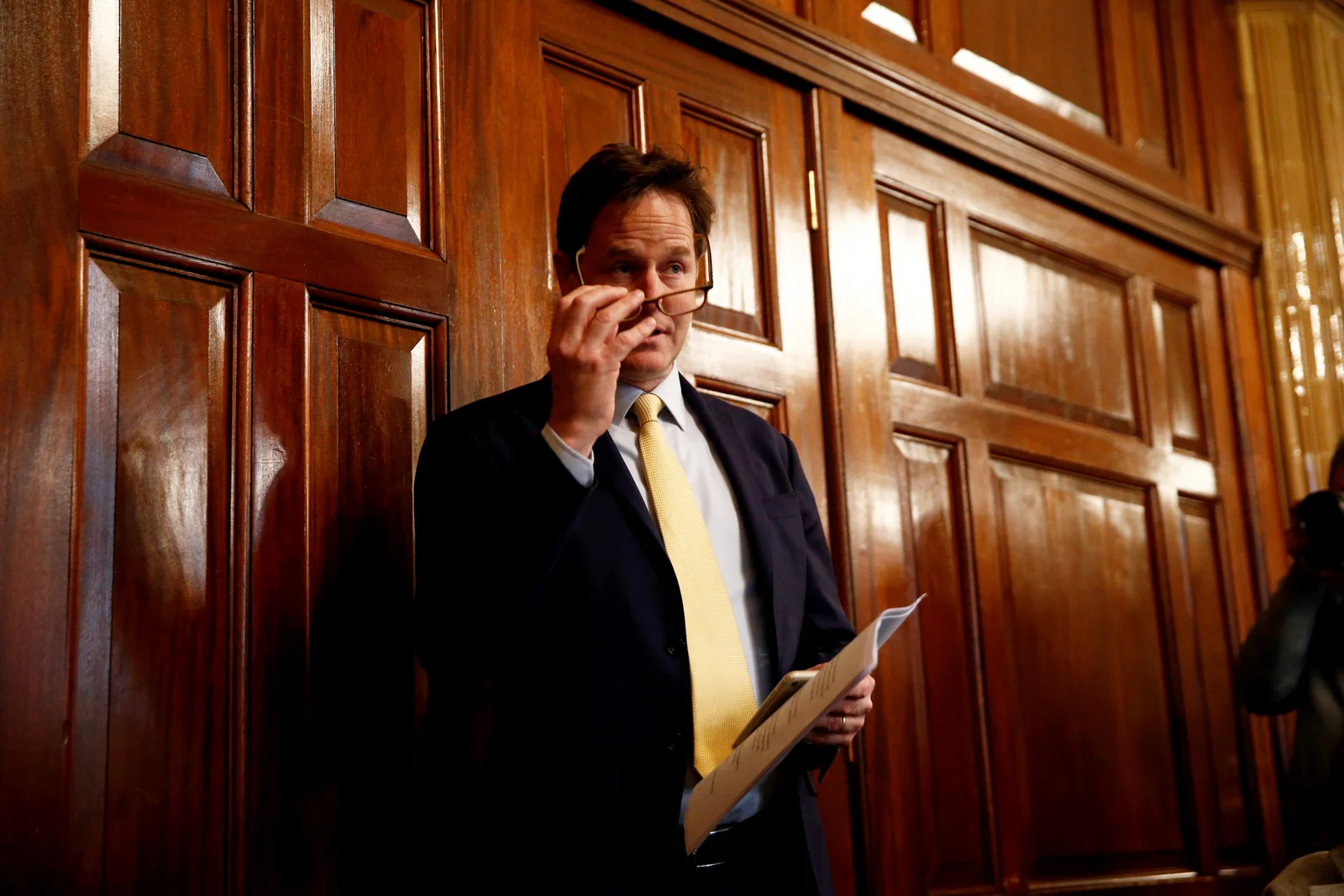 Nick Clegg before his campaign speech on the EU at the National Liberal Club, London.